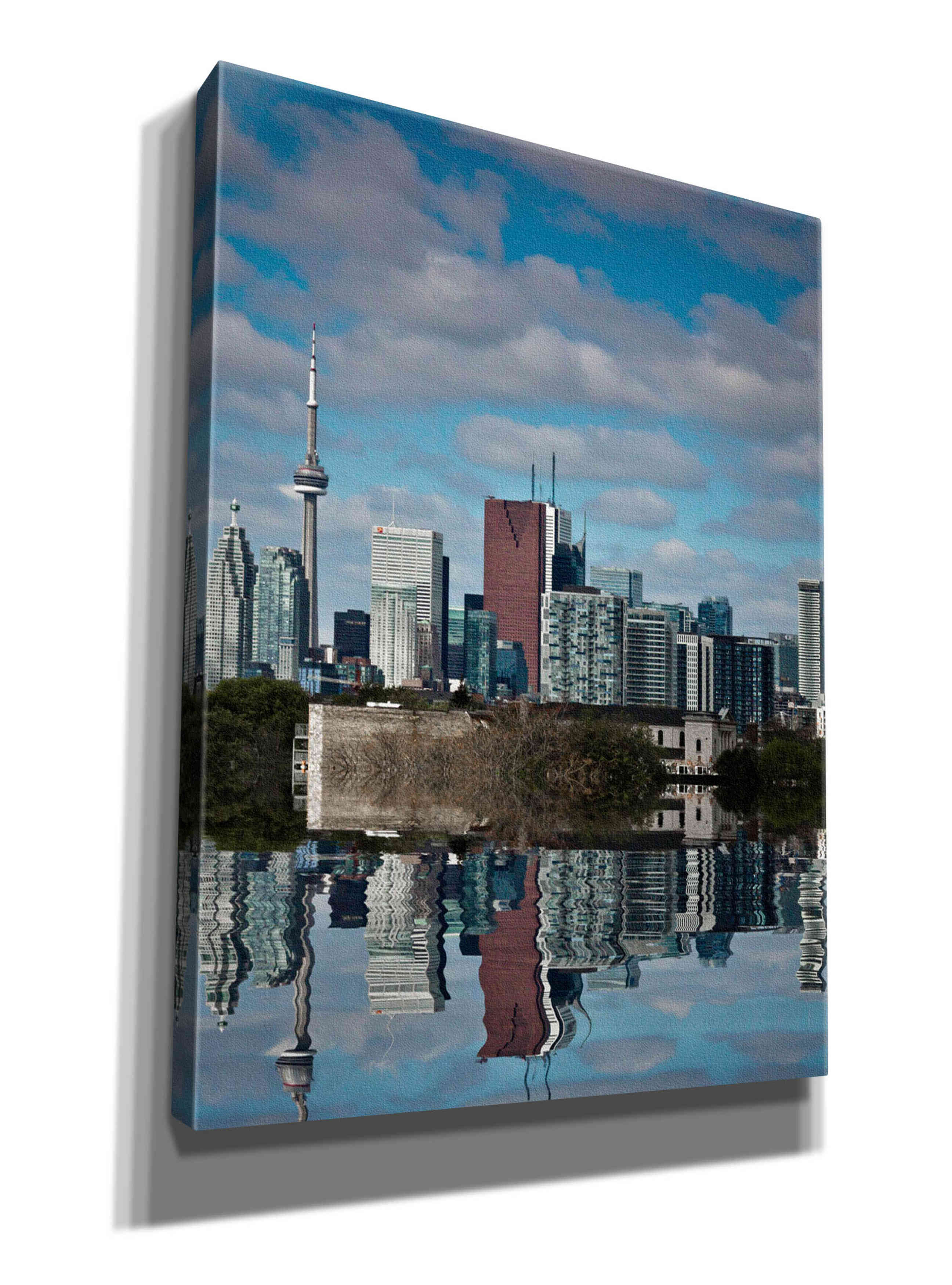 'Toronto Skyline From The Pape Ave Bridge Reflection No 1' by Brian Carson, Giclee Canvas Wall Art