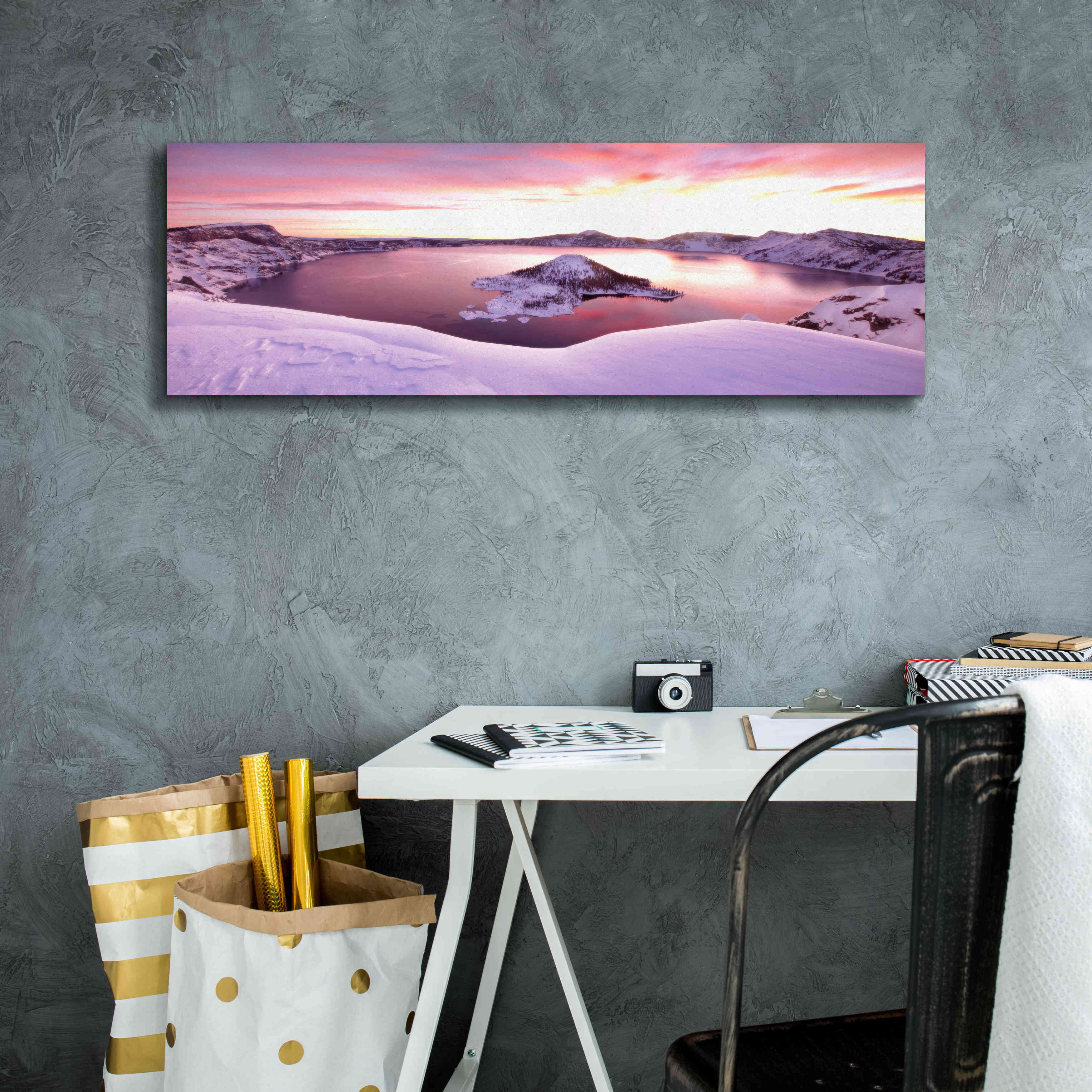 'Crater Lake Pano 4 2' by Thomas Haney, Giclee Canvas Wall Art,36 x 12