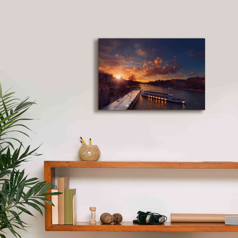 Image of 'Bateaux Mouches Sunset' by Sebastien Lory, Giclee Canvas Wall Art,18 x 12