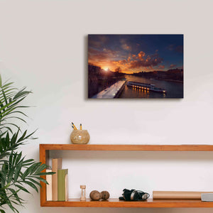 'Bateaux Mouches Sunset' by Sebastien Lory, Giclee Canvas Wall Art,18 x 12