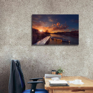 'Bateaux Mouches Sunset' by Sebastien Lory, Giclee Canvas Wall Art,40 x 26