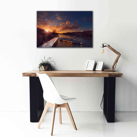 Image of 'Bateaux Mouches Sunset' by Sebastien Lory, Giclee Canvas Wall Art,40 x 26