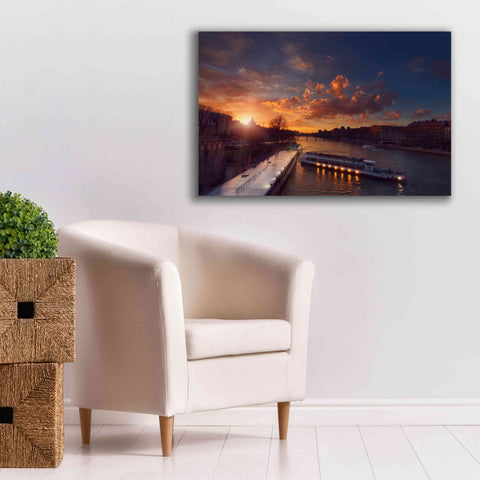 Image of 'Bateaux Mouches Sunset' by Sebastien Lory, Giclee Canvas Wall Art,40 x 26