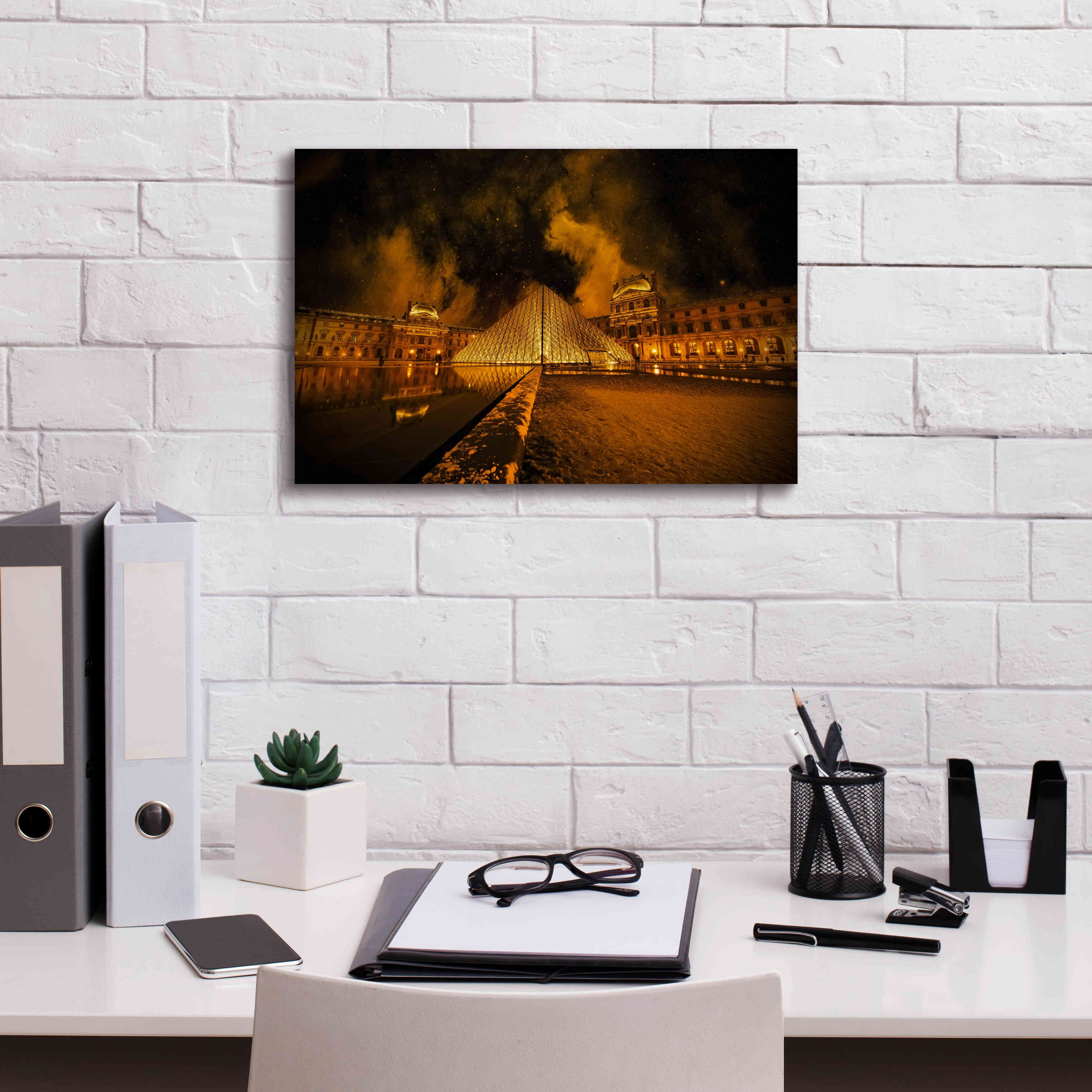 'Lourve Pyramid' by Sebastien Lory, Giclee Canvas Wall Art,18 x 12