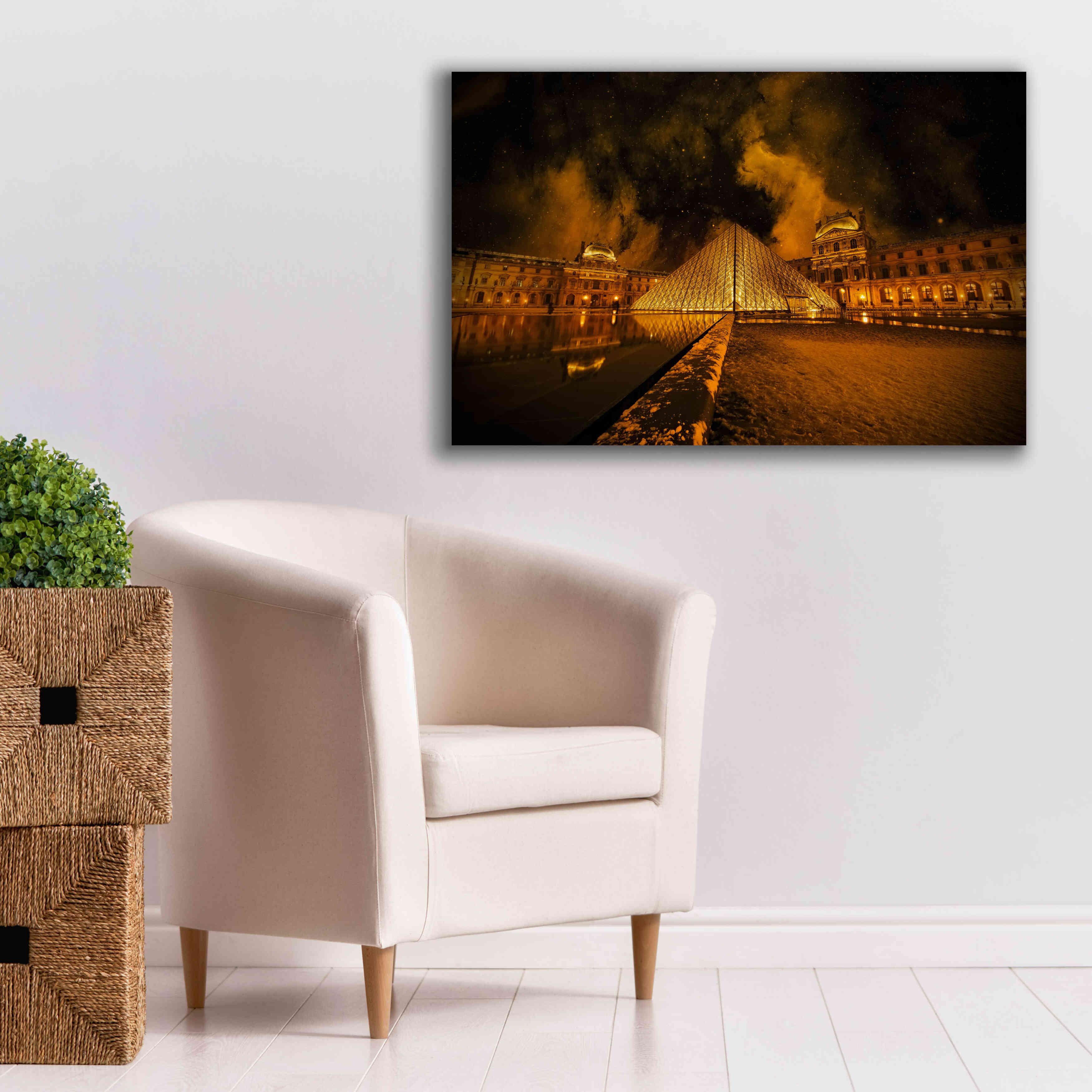 'Lourve Pyramid' by Sebastien Lory, Giclee Canvas Wall Art,40 x 26