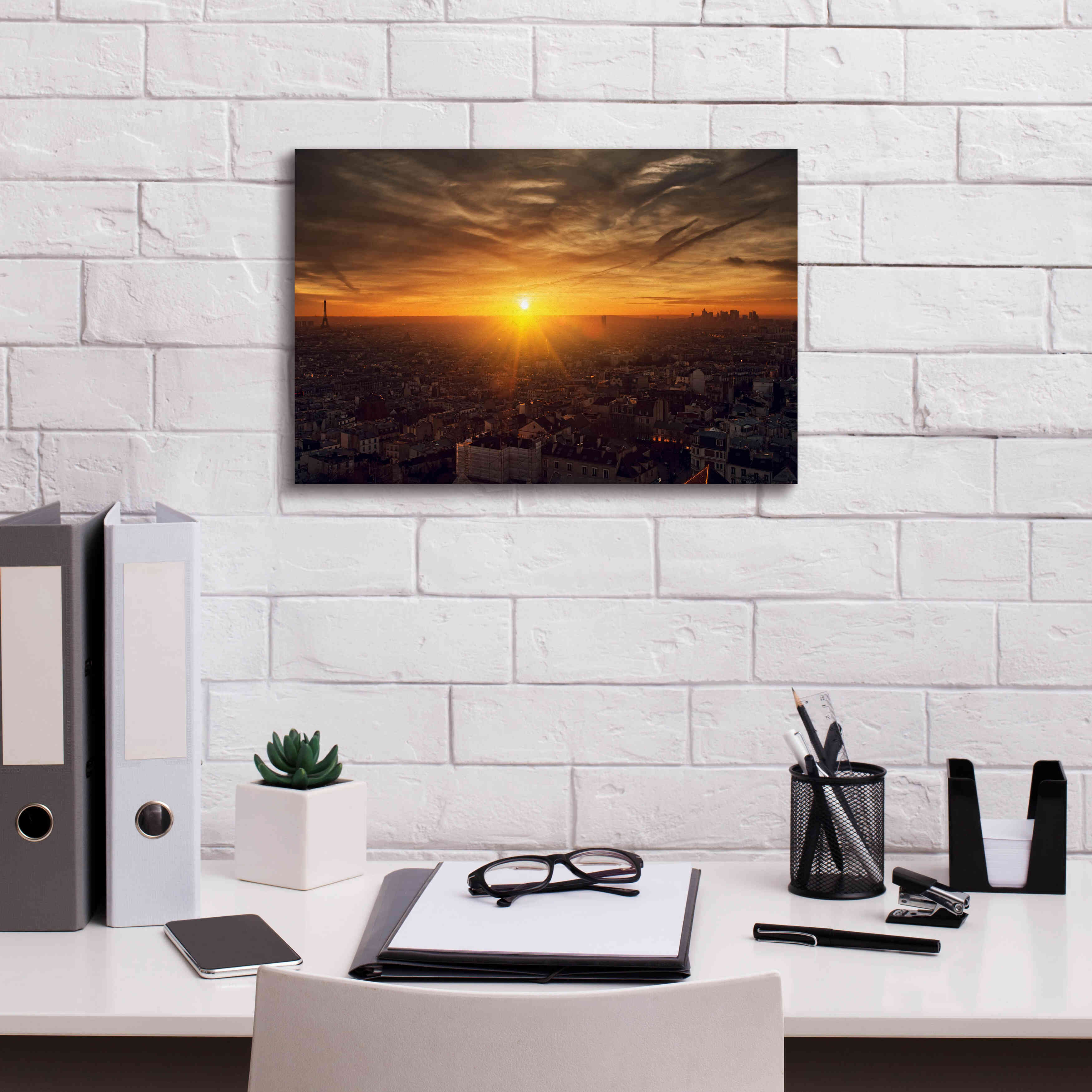 'Paris Sunset' by Sebastien Lory, Giclee Canvas Wall Art,18 x 12