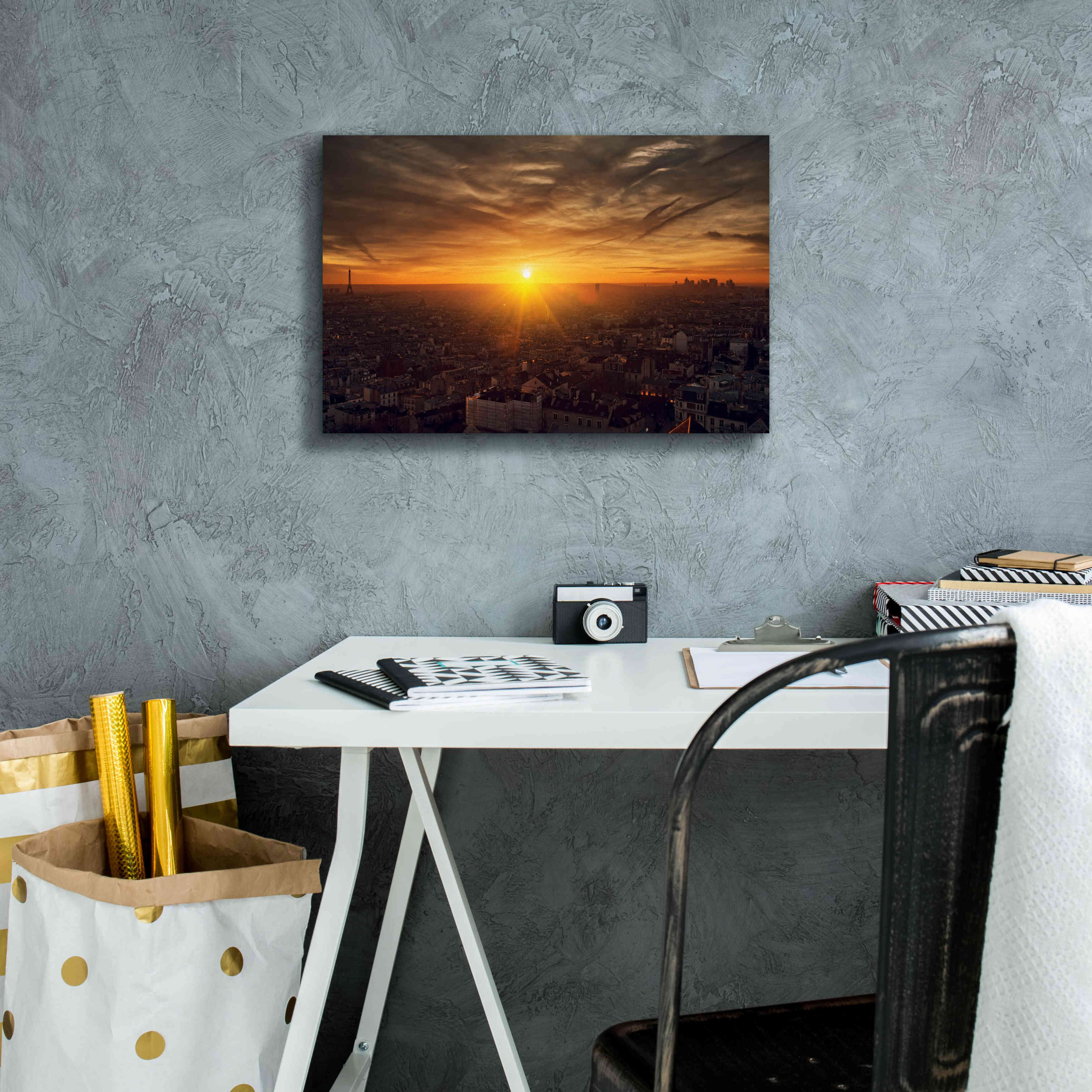 'Paris Sunset' by Sebastien Lory, Giclee Canvas Wall Art,18 x 12