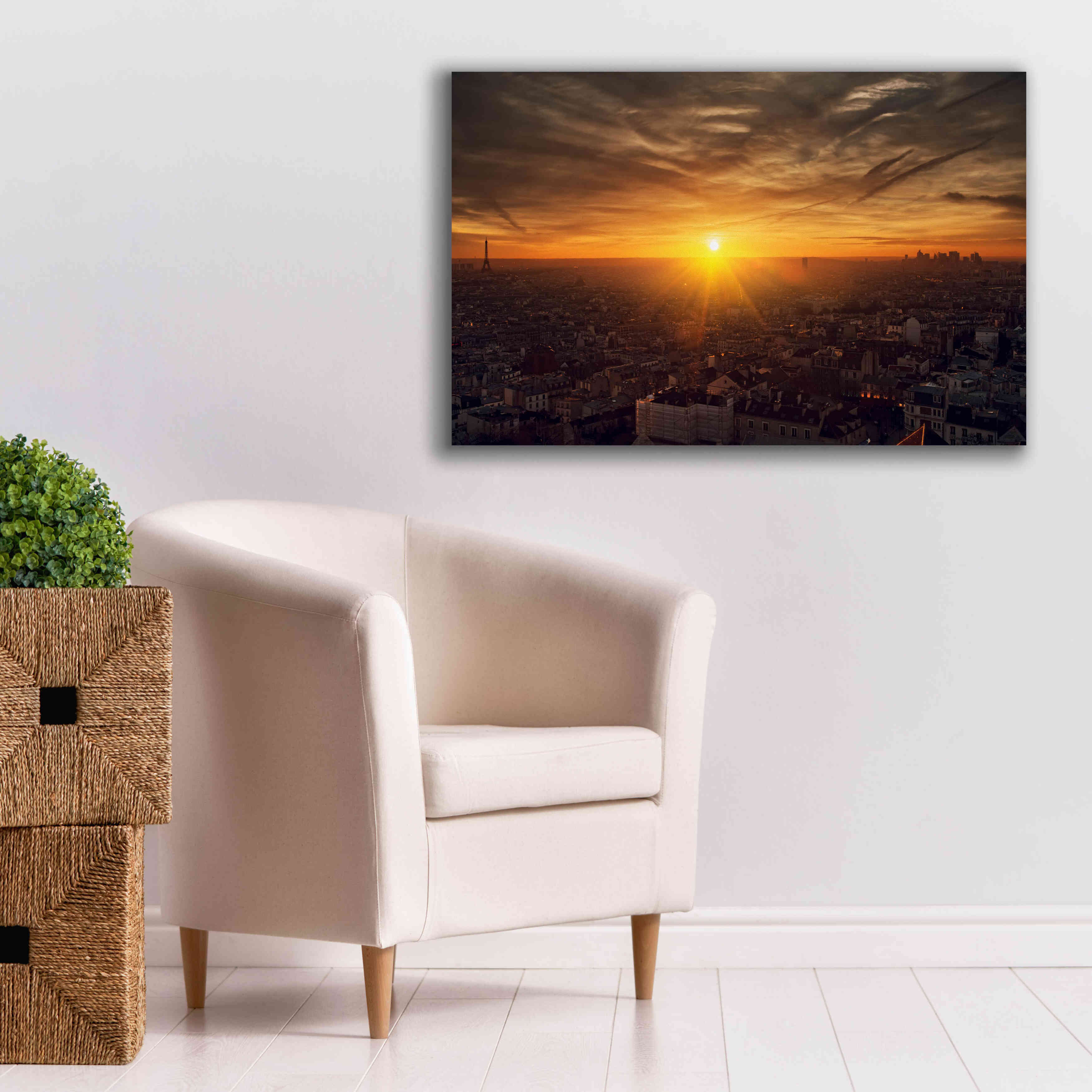 'Paris Sunset' by Sebastien Lory, Giclee Canvas Wall Art,40 x 26