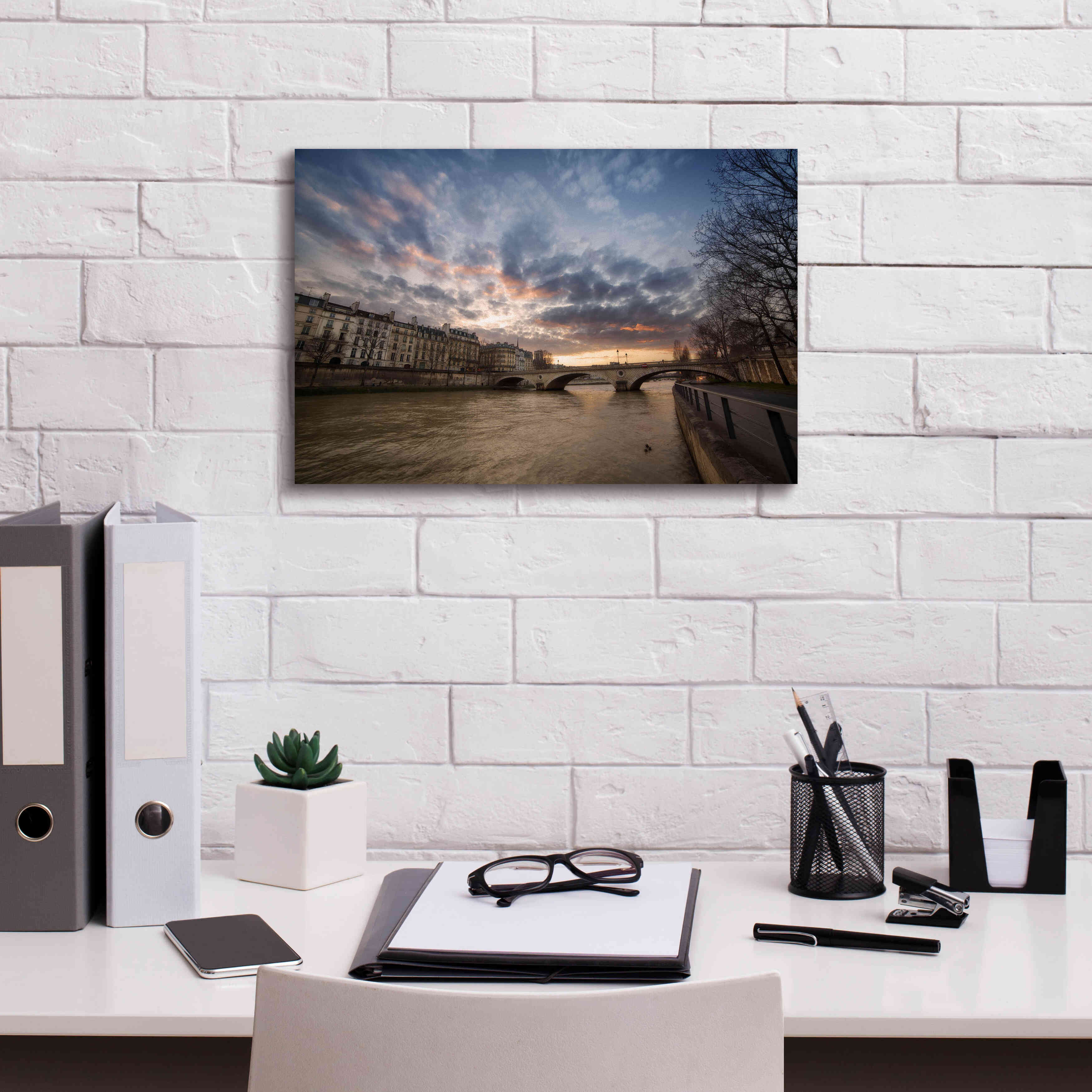 'Paris, End Of A Day' by Sebastien Lory, Giclee Canvas Wall Art,18 x 12