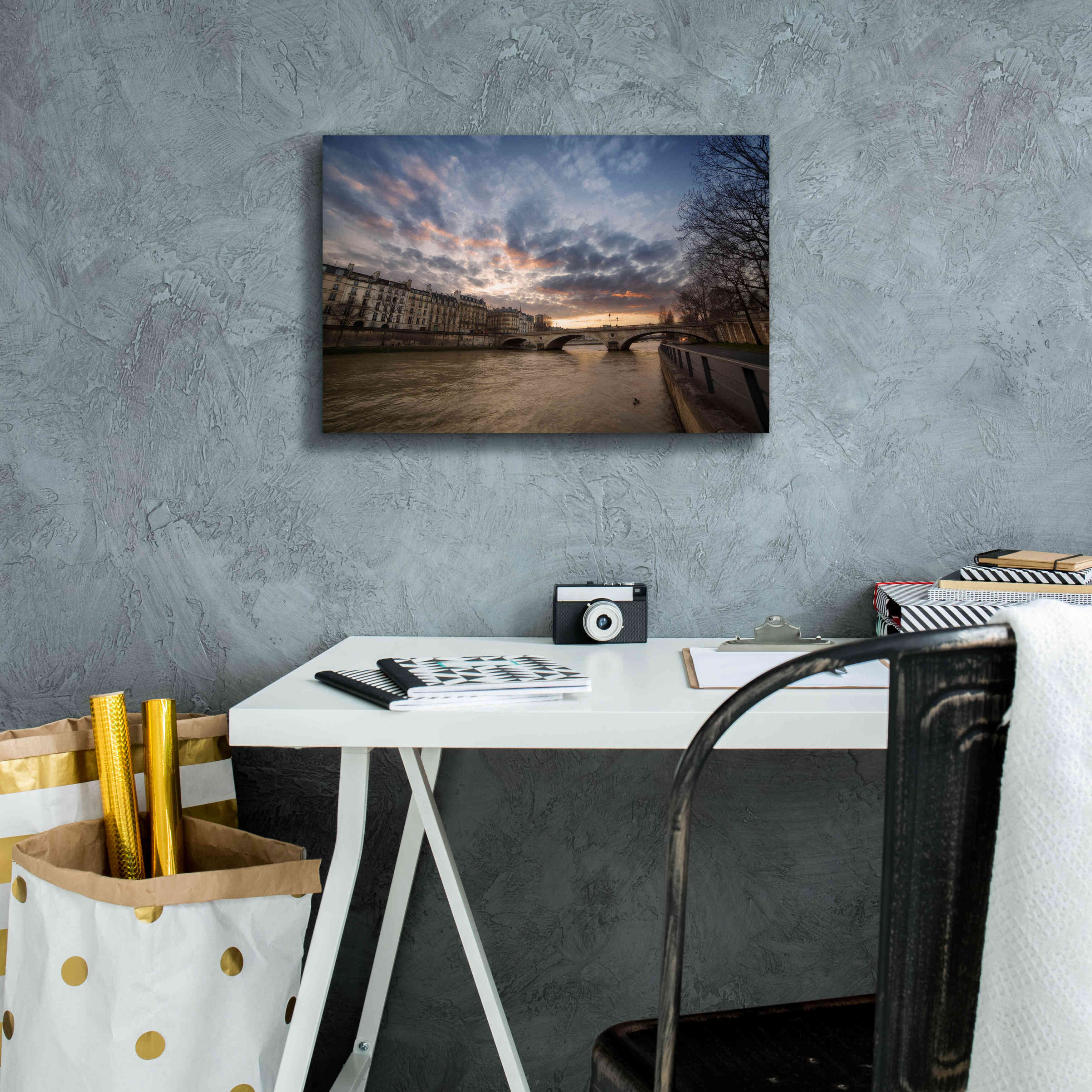 'Paris, End Of A Day' by Sebastien Lory, Giclee Canvas Wall Art,18 x 12