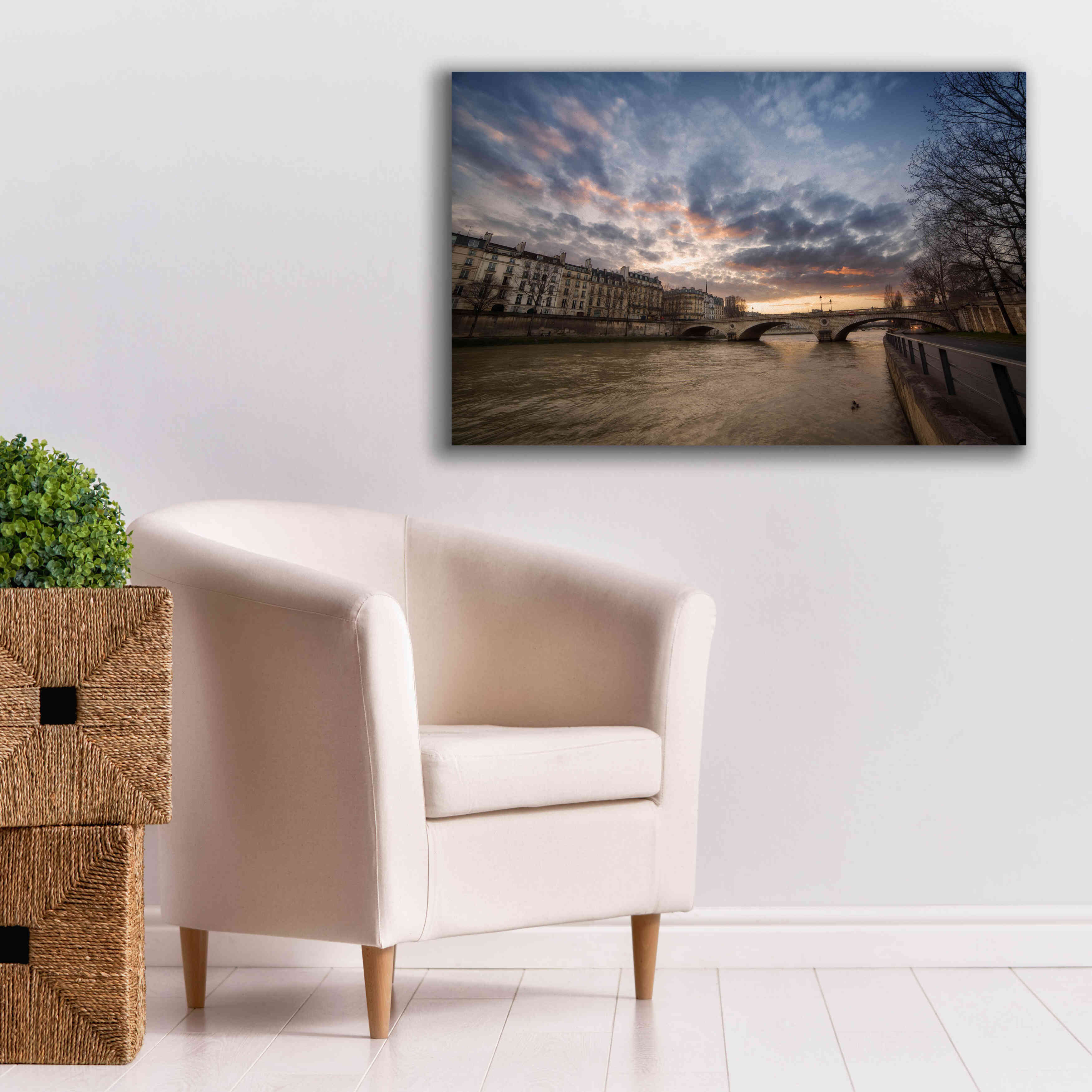 'Paris, End Of A Day' by Sebastien Lory, Giclee Canvas Wall Art,40 x 26
