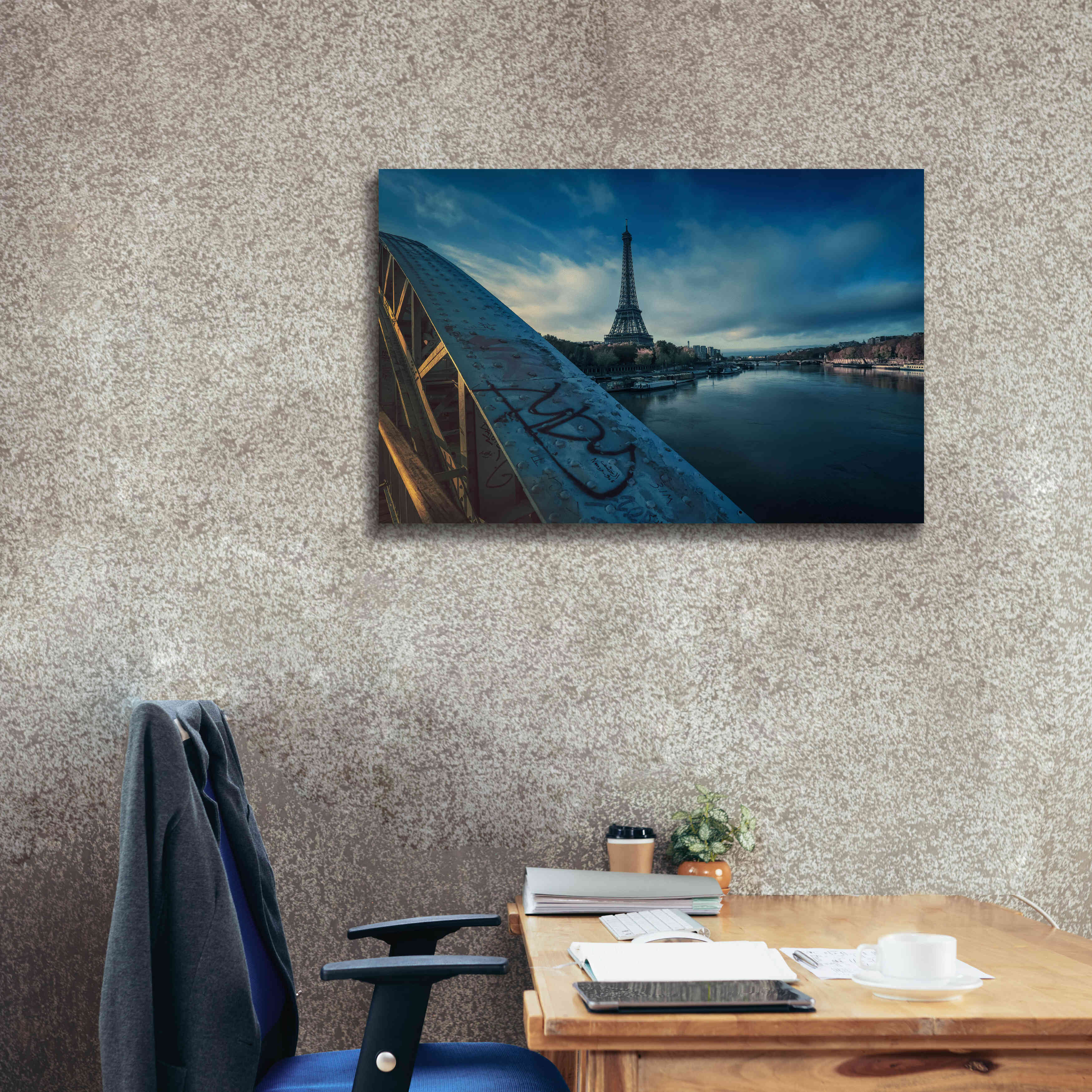 'Blue Eiffel Tower' by Sebastien Lory, Giclee Canvas Wall Art,40 x 26