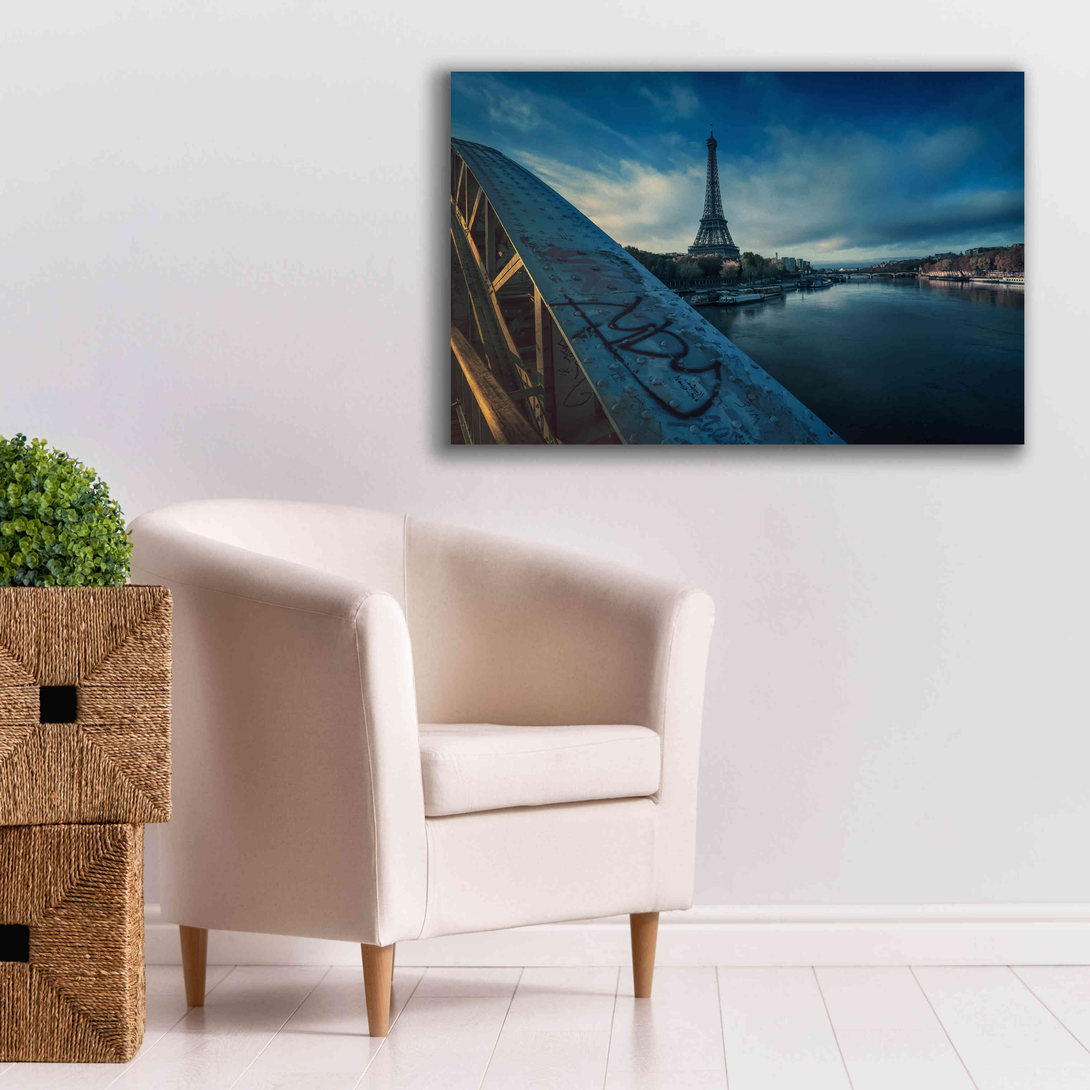 'Blue Eiffel Tower' by Sebastien Lory, Giclee Canvas Wall Art,40 x 26