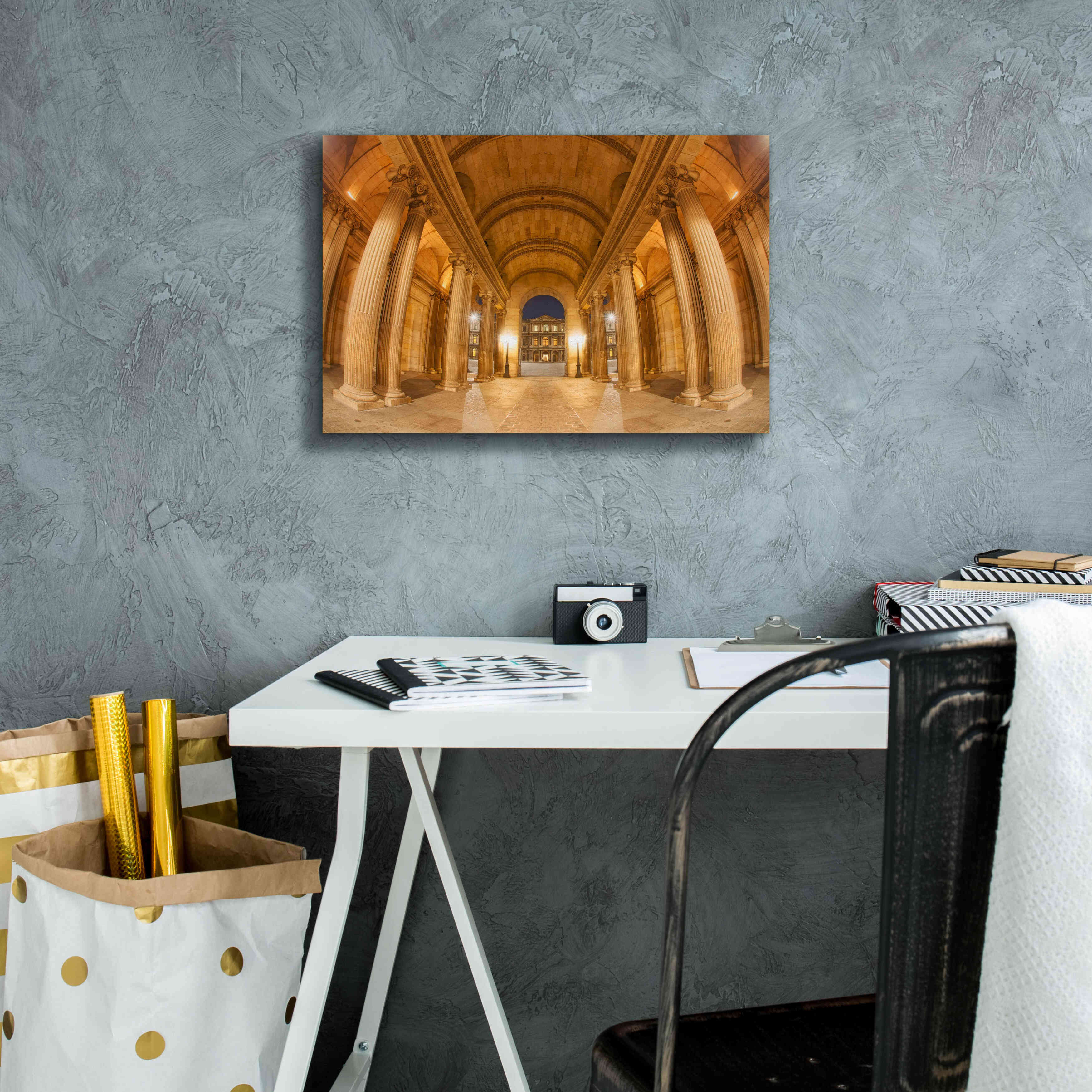 'Golden Columns' by Sebastien Lory, Giclee Canvas Wall Art,18 x 12