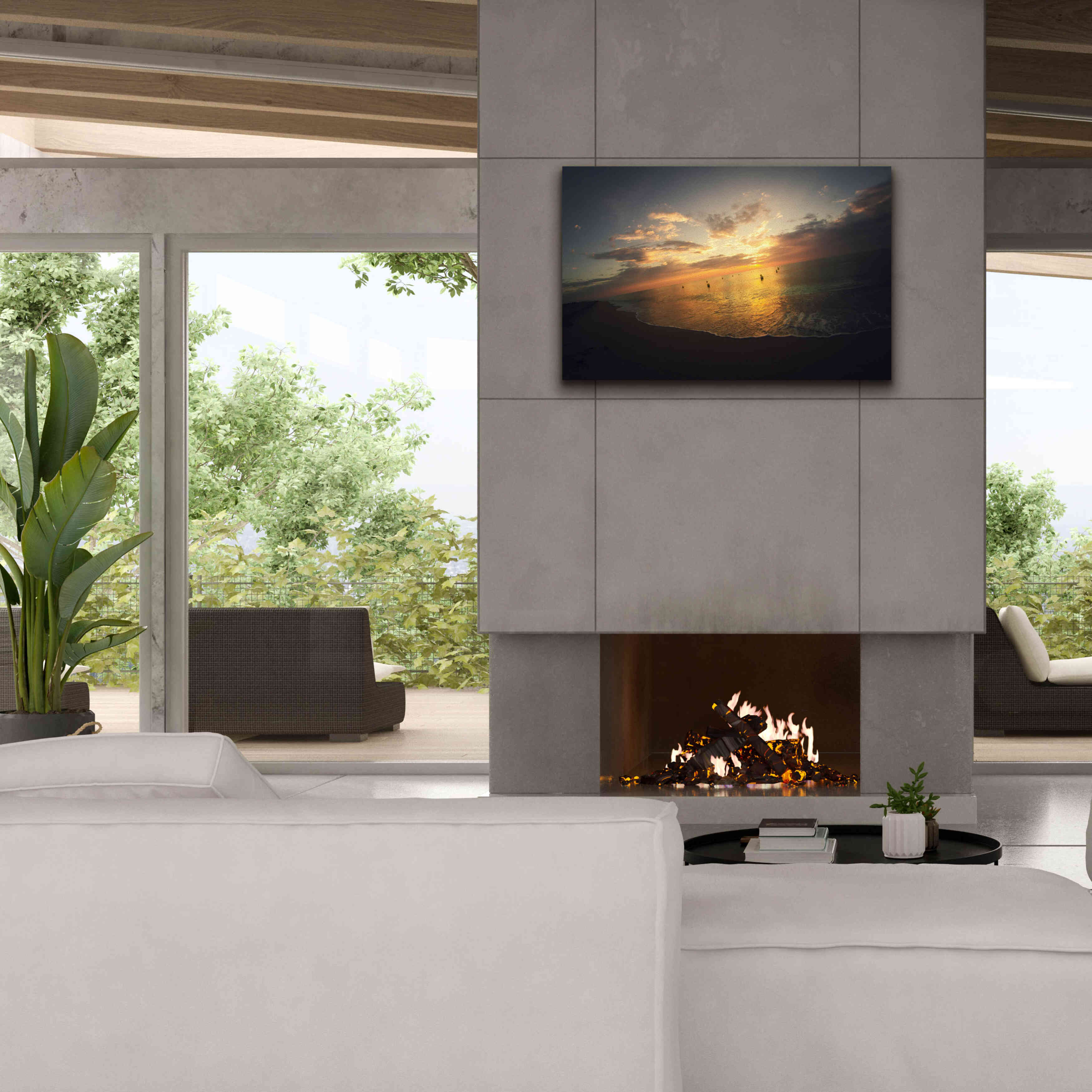 'Fiery Ocean' by Sebastien Lory, Giclee Canvas Wall Art,40 x 26