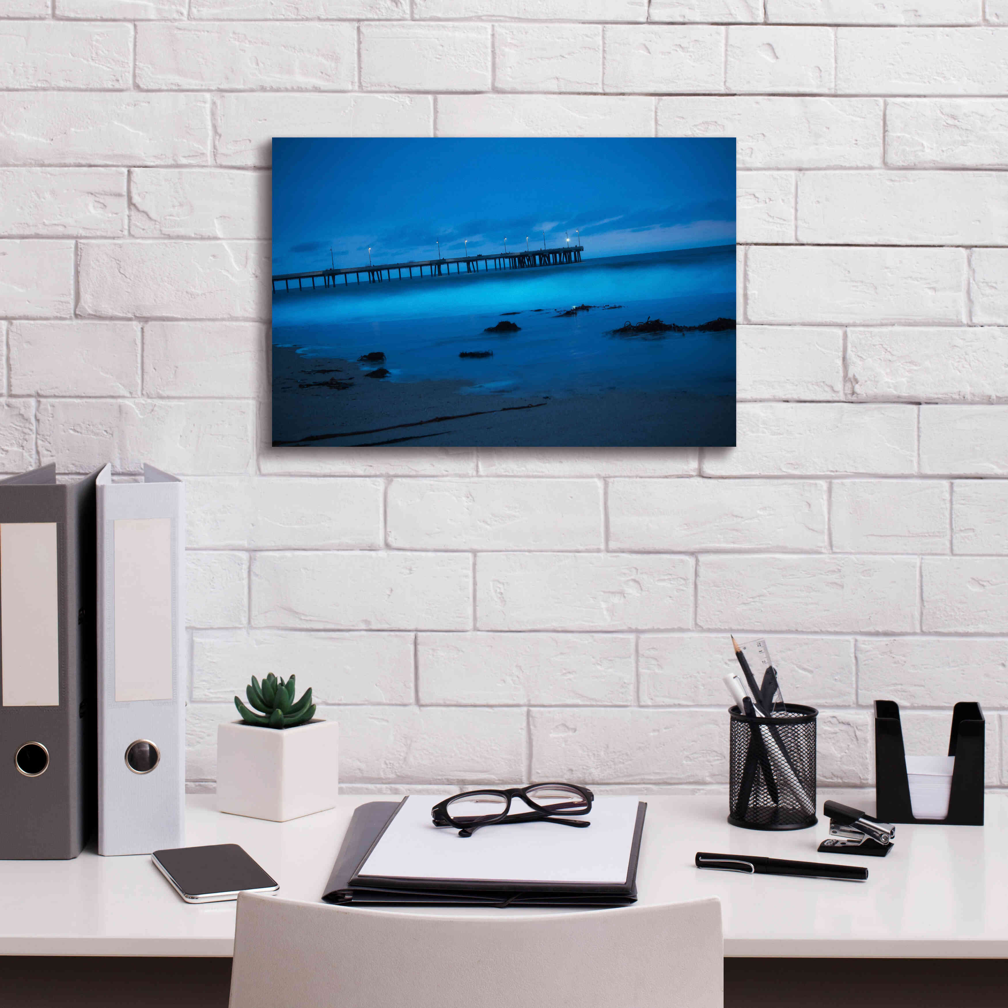 'Blue Hour Pier' by Sebastien Lory, Giclee Canvas Wall Art,18 x 12