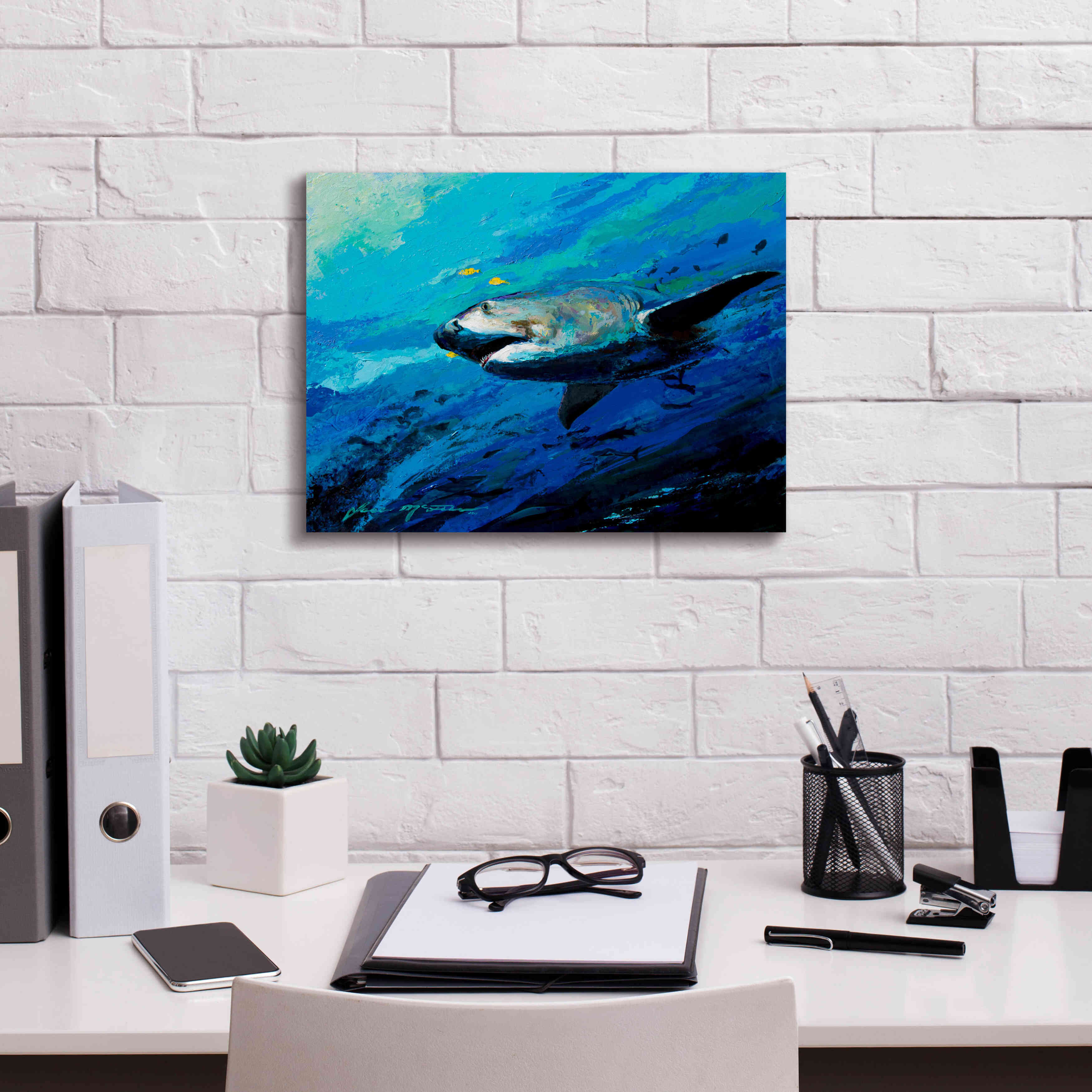 'The Mighty Bull Shark' by Jace D McTier, Giclee Canvas Wall Art,16 x 12