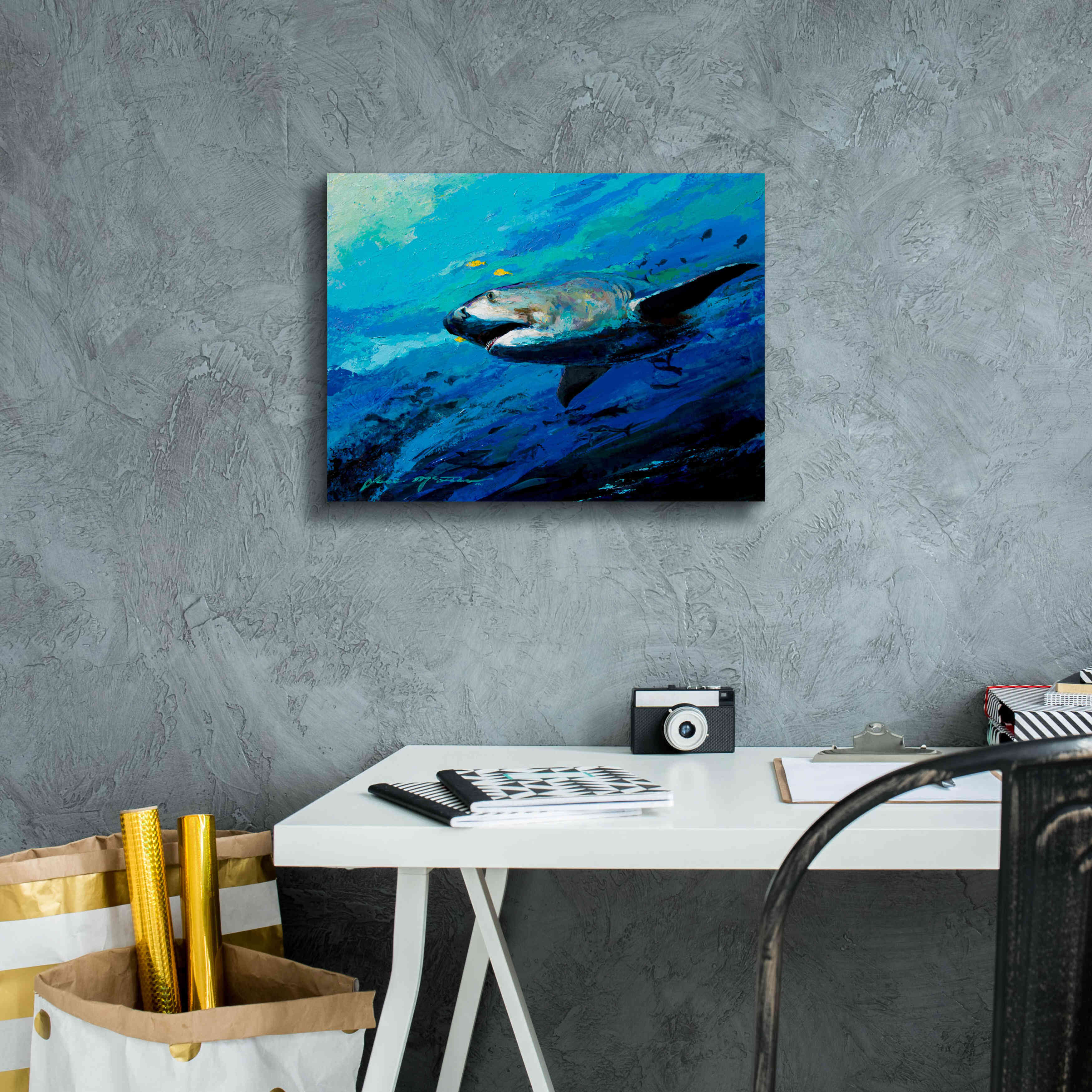 'The Mighty Bull Shark' by Jace D McTier, Giclee Canvas Wall Art,16 x 12