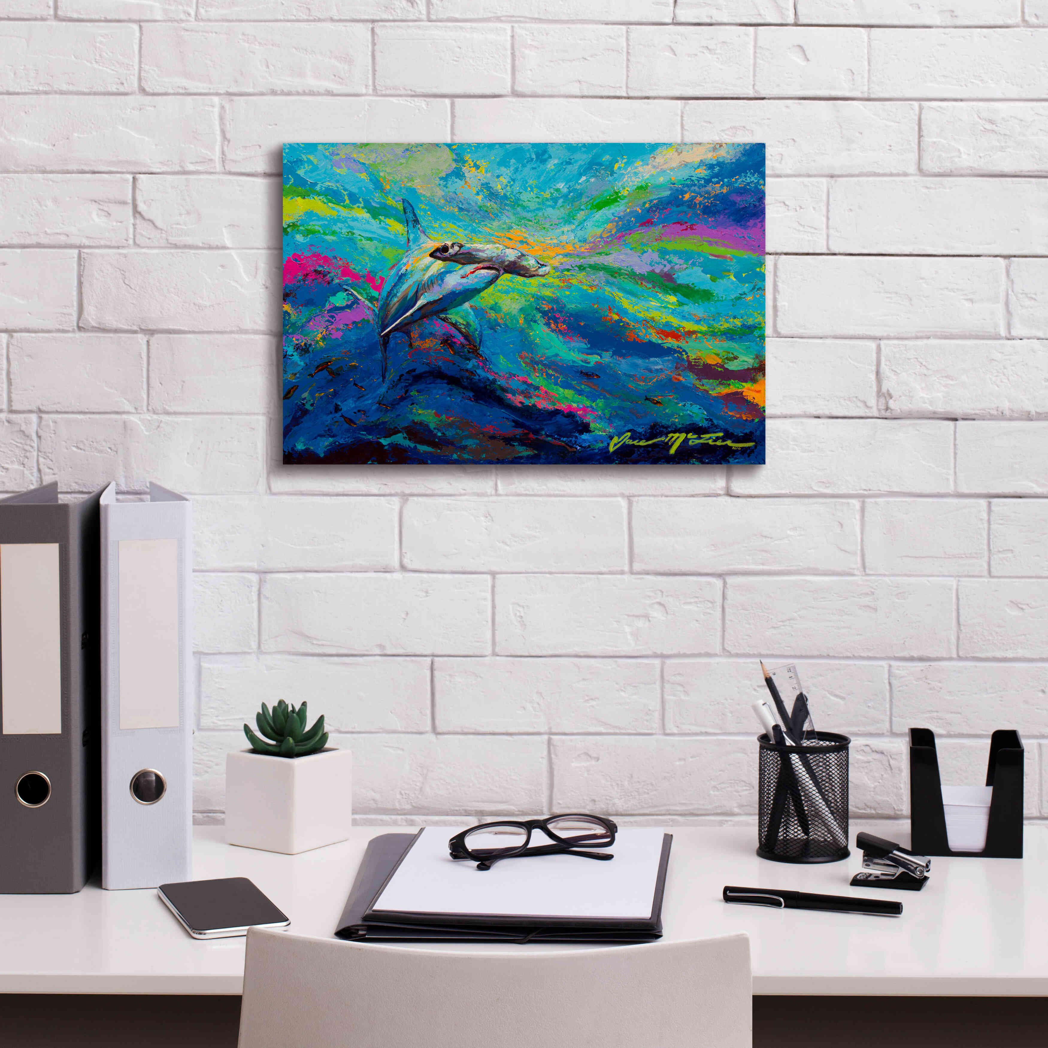 'After Dinner Swim Hammer Head Shark' by Jace D McTier, Giclee Canvas Wall Art,18 x 12