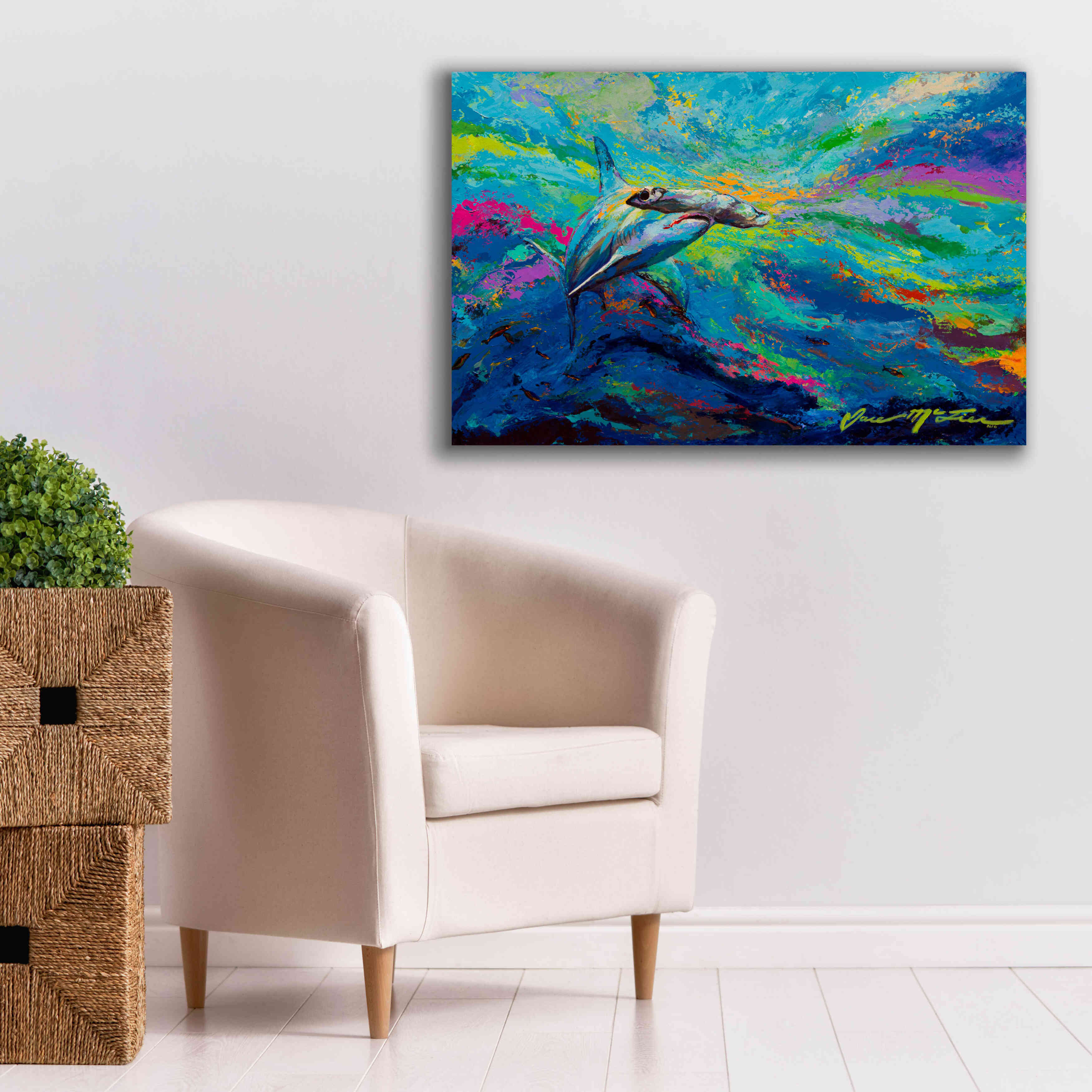 'After Dinner Swim Hammer Head Shark' by Jace D McTier, Giclee Canvas Wall Art,40 x 26