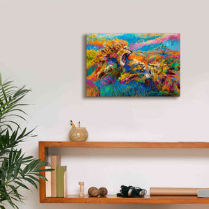'Pride Fight in the Savanna African Lions' by Jace D McTier, Giclee Canvas Wall Art,18 x 12