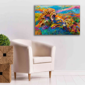'Pride Fight in the Savanna African Lions' by Jace D McTier, Giclee Canvas Wall Art,40 x 26
