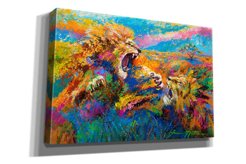 Image of 'Pride Fight in the Savanna African Lions' by Jace D McTier, Giclee Canvas Wall Art