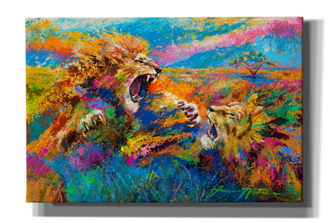 Image of 'Pride Fight in the Savanna African Lions' by Jace D McTier, Giclee Canvas Wall Art