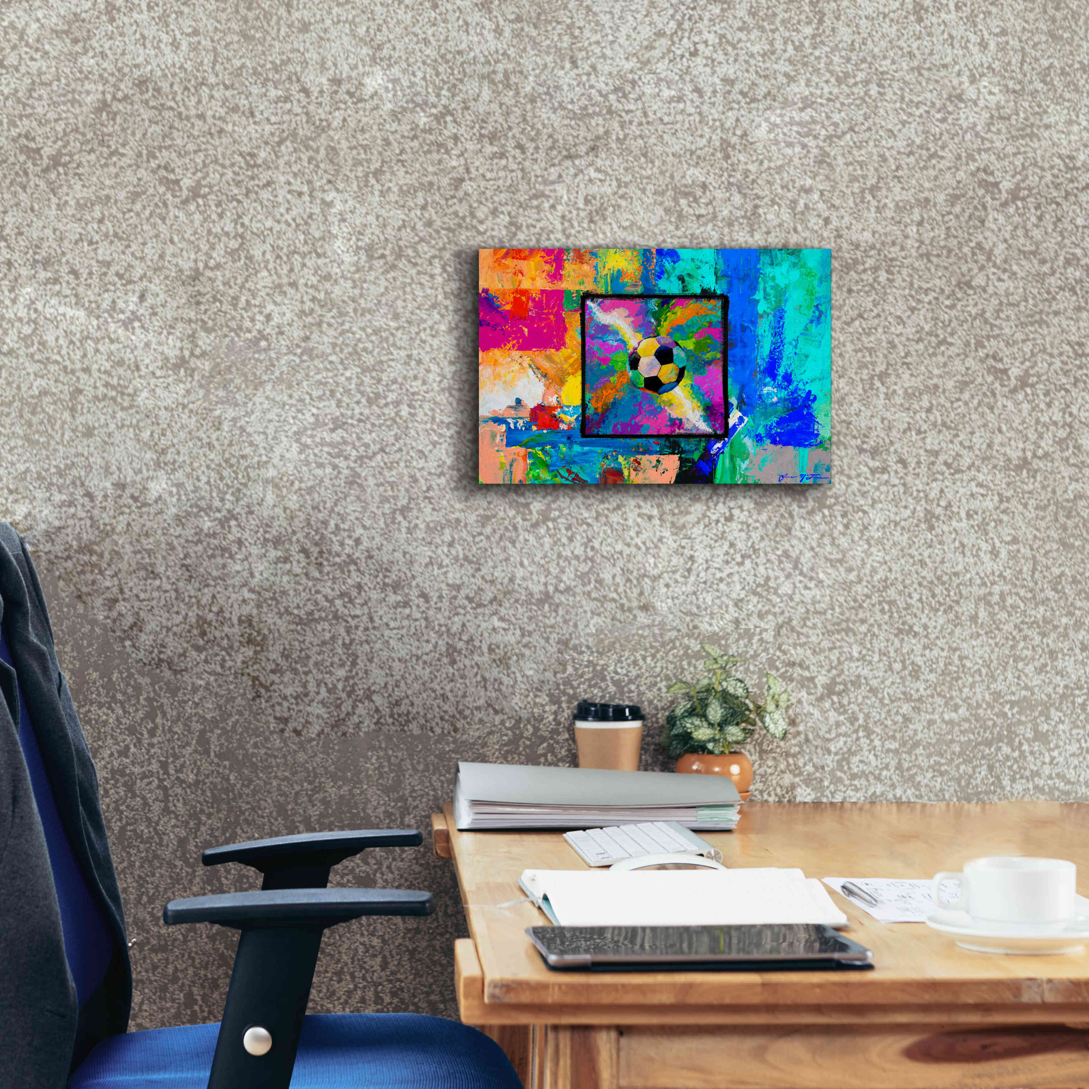 'Window into the Soccer Universe Pink and Cyan' by Jace D McTier, Giclee Canvas Wall Art,18 x 12