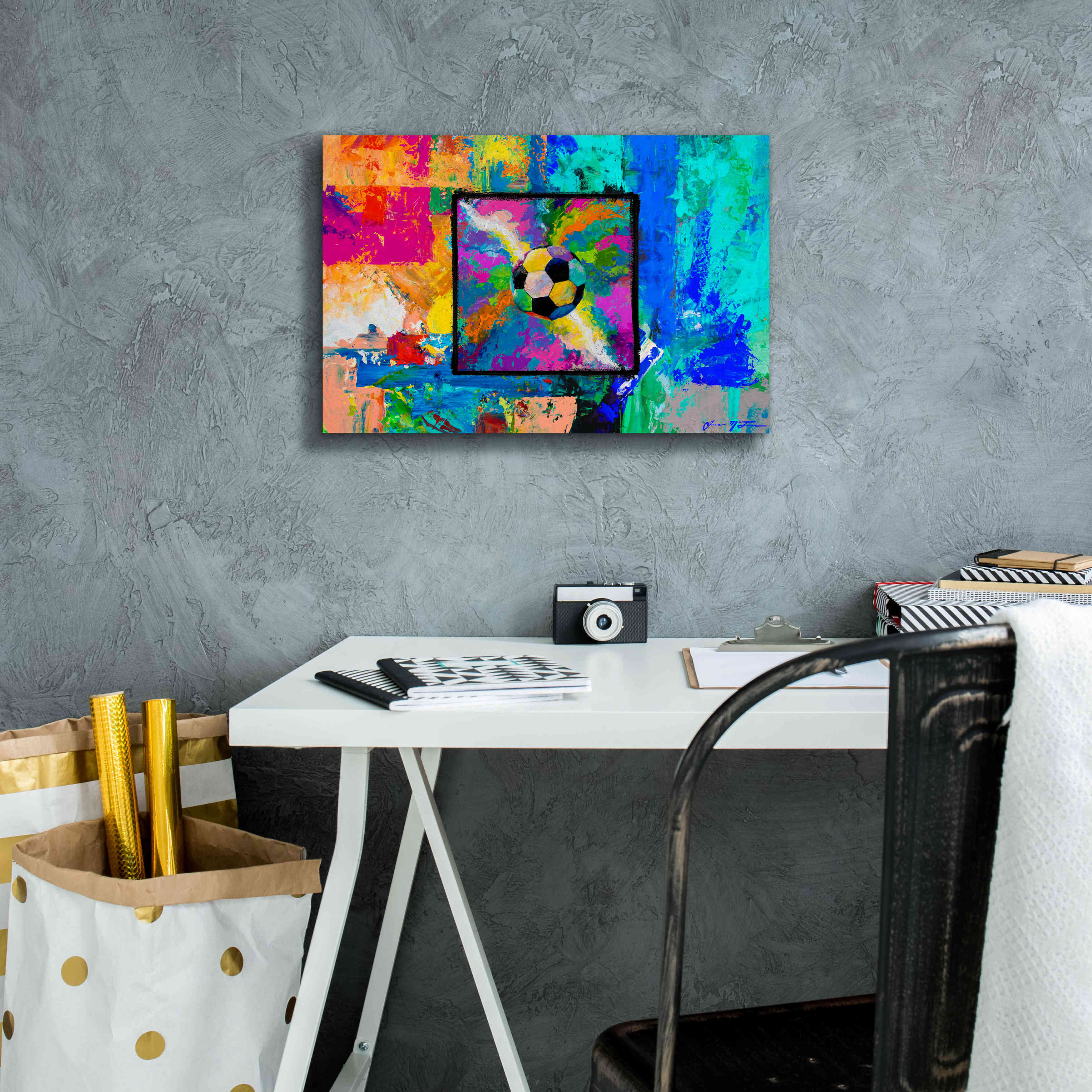 'Window into the Soccer Universe Pink and Cyan' by Jace D McTier, Giclee Canvas Wall Art,18 x 12