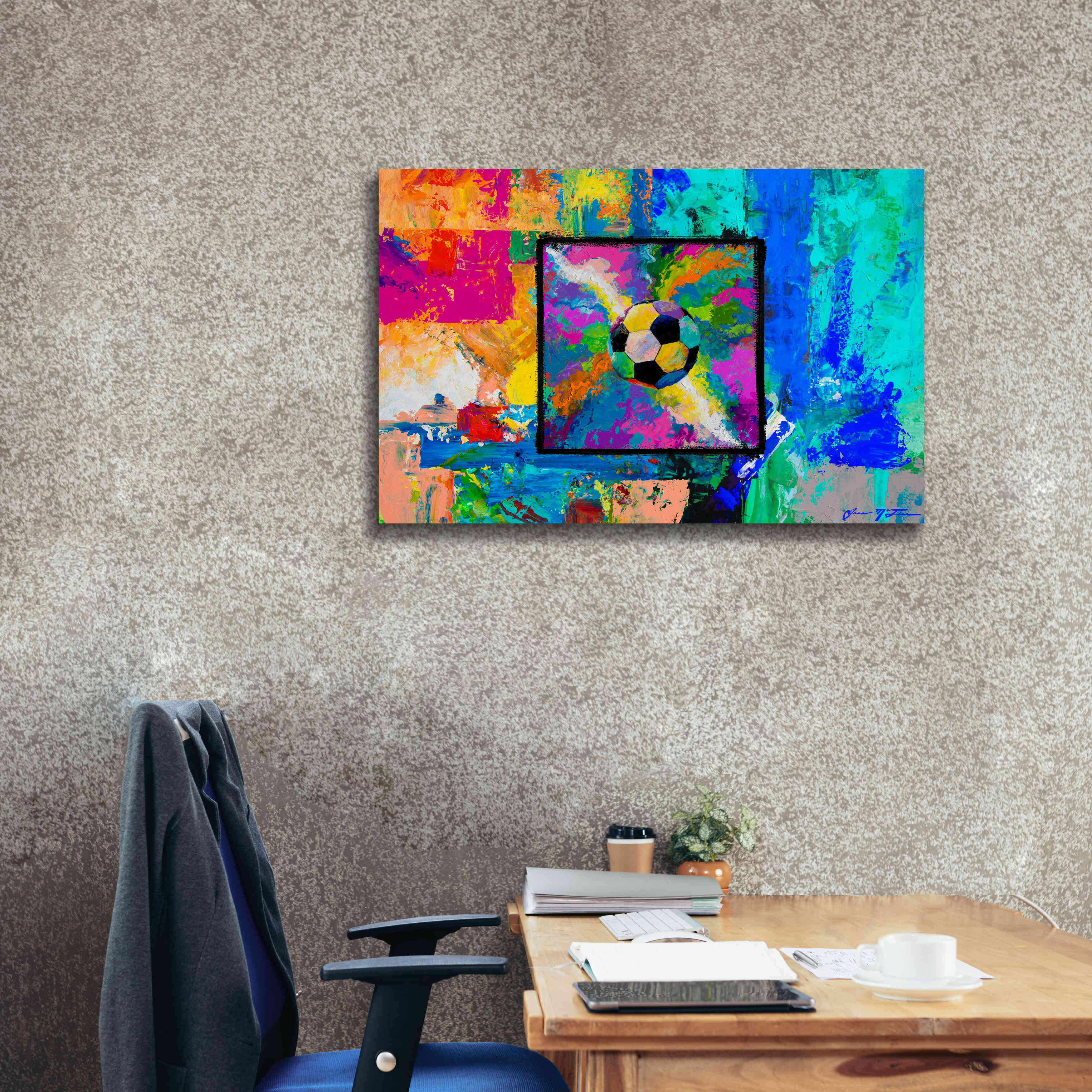 'Window into the Soccer Universe Pink and Cyan' by Jace D McTier, Giclee Canvas Wall Art,40 x 26