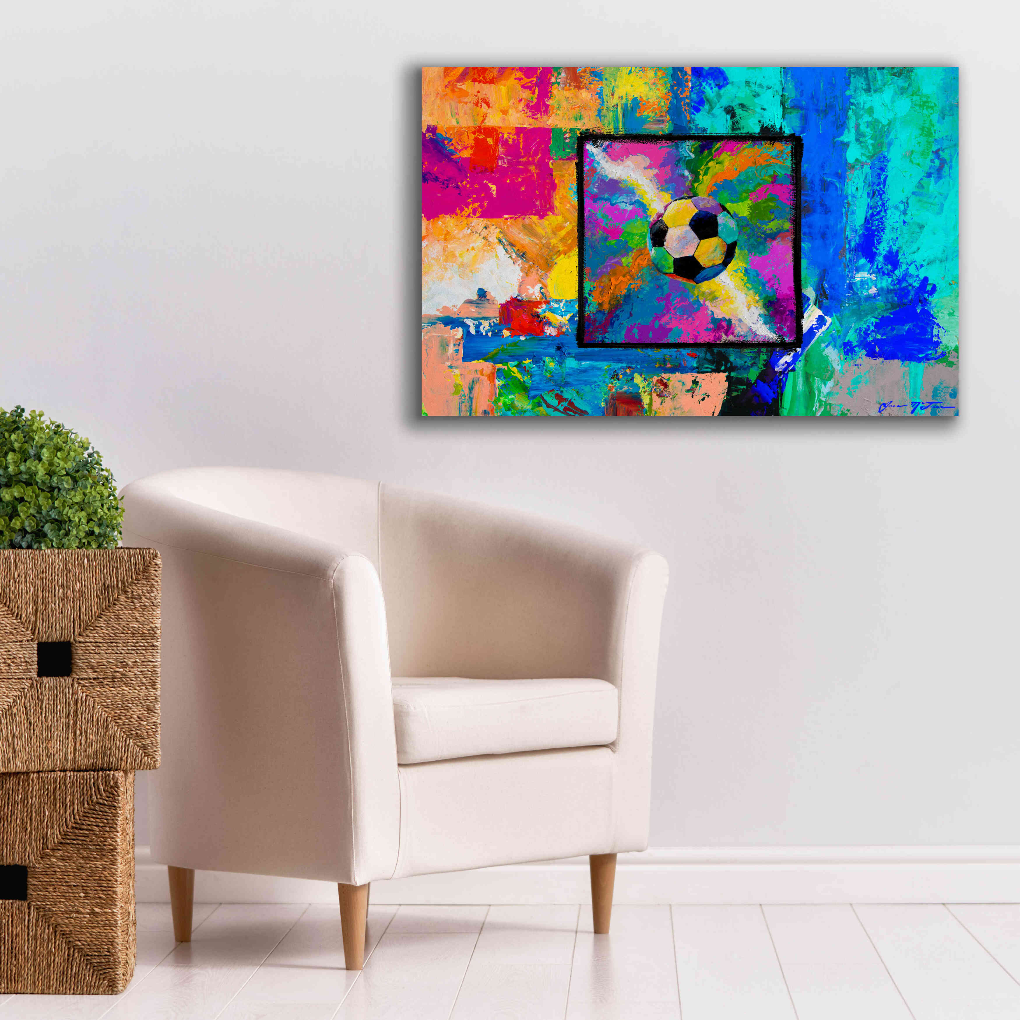 'Window into the Soccer Universe Pink and Cyan' by Jace D McTier, Giclee Canvas Wall Art,40 x 26