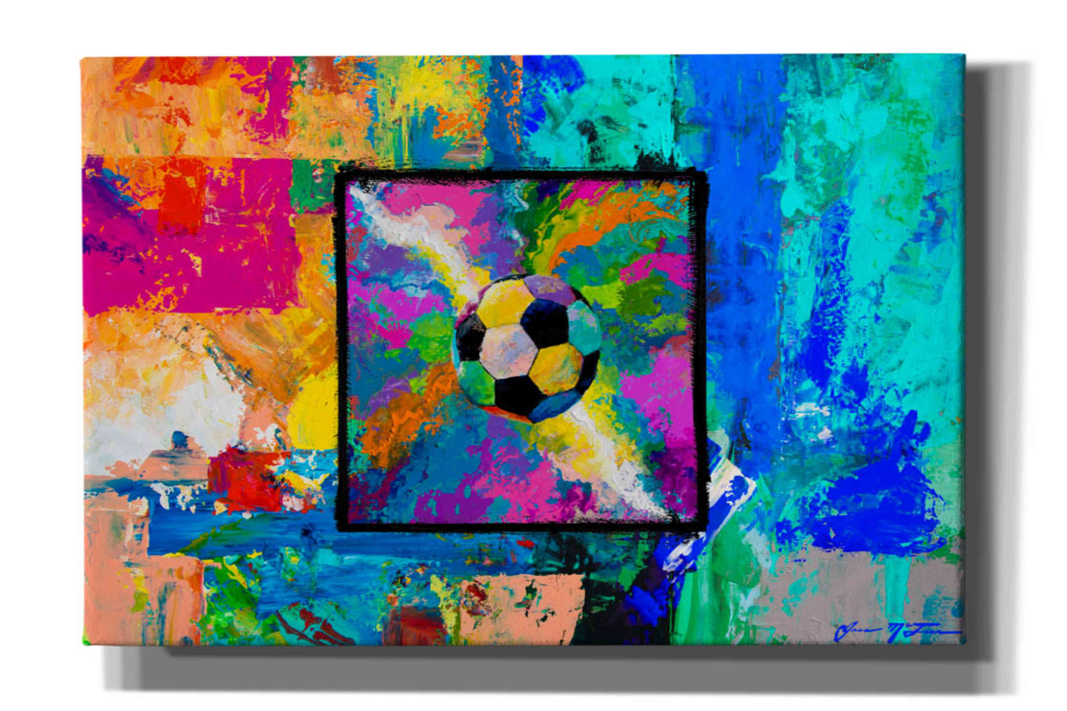 'Window into the Soccer Universe Pink and Cyan' by Jace D McTier, Giclee Canvas Wall Art