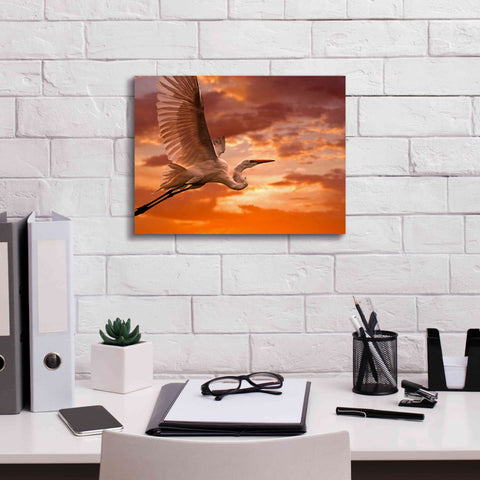 Image of 'Heron Sunset' by Mike Jones, Giclee Canvas Wall Art,16 x 12