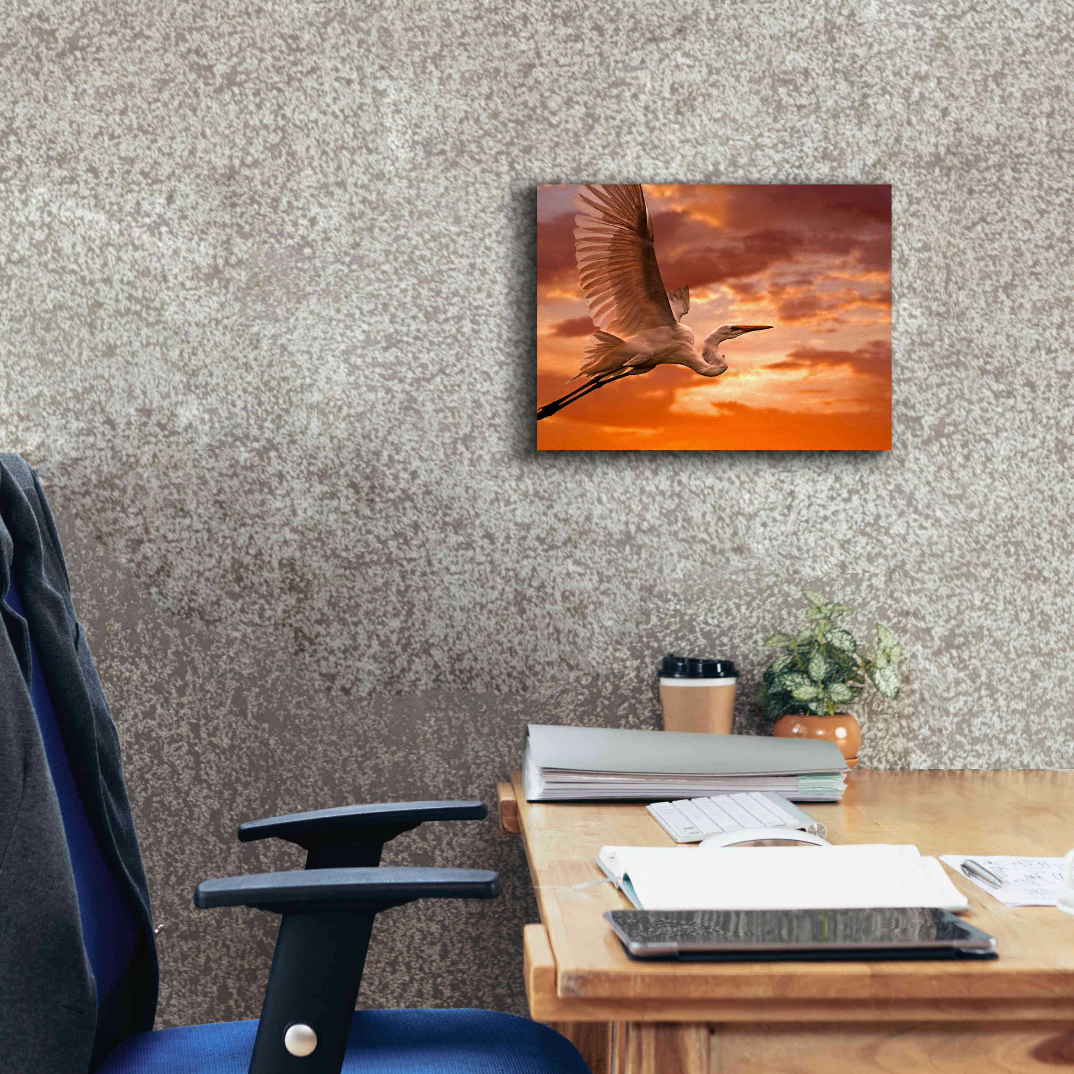 'Heron Sunset' by Mike Jones, Giclee Canvas Wall Art,16 x 12