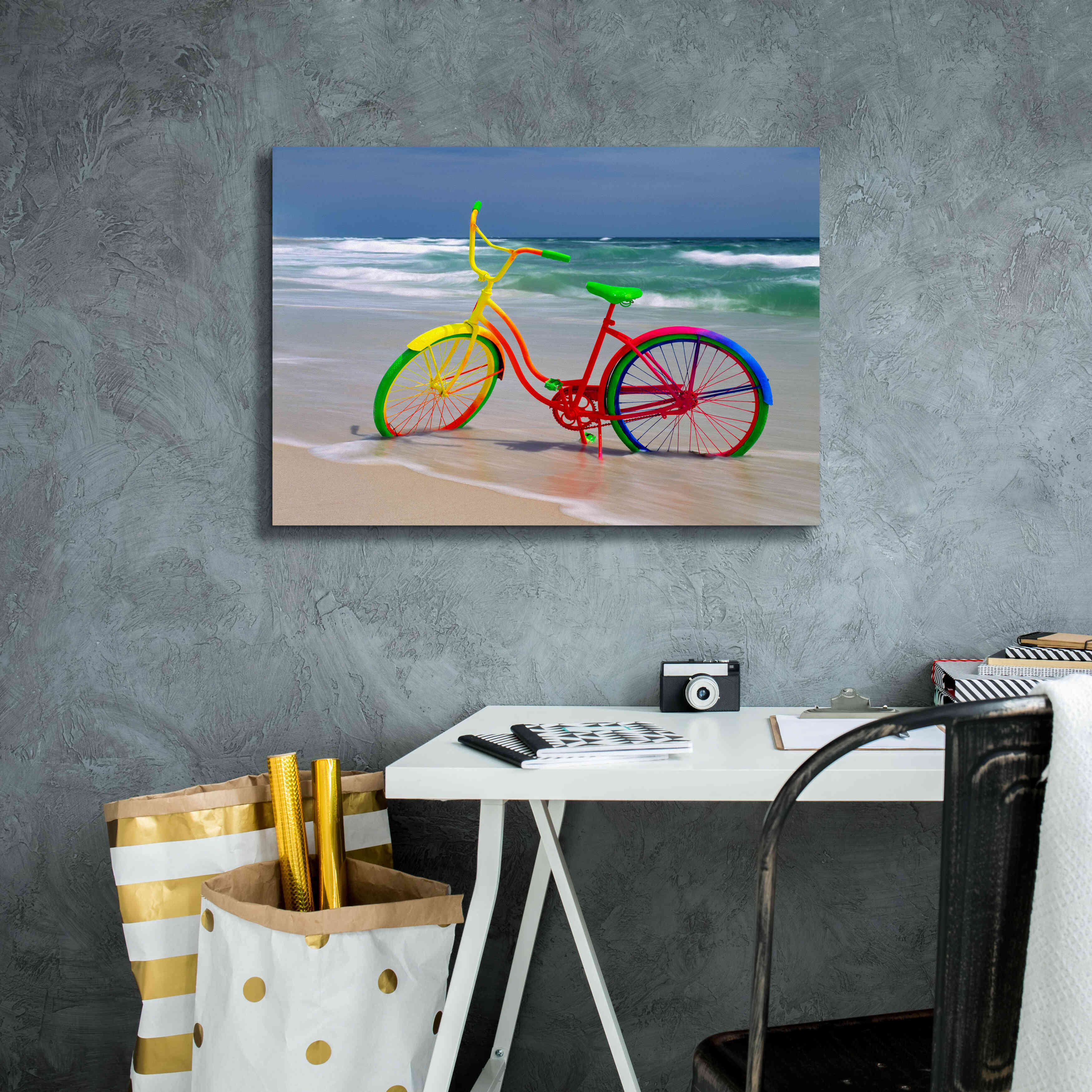 'Rainbow Bike' by Mike Jones, Giclee Canvas Wall Art,26 x 18