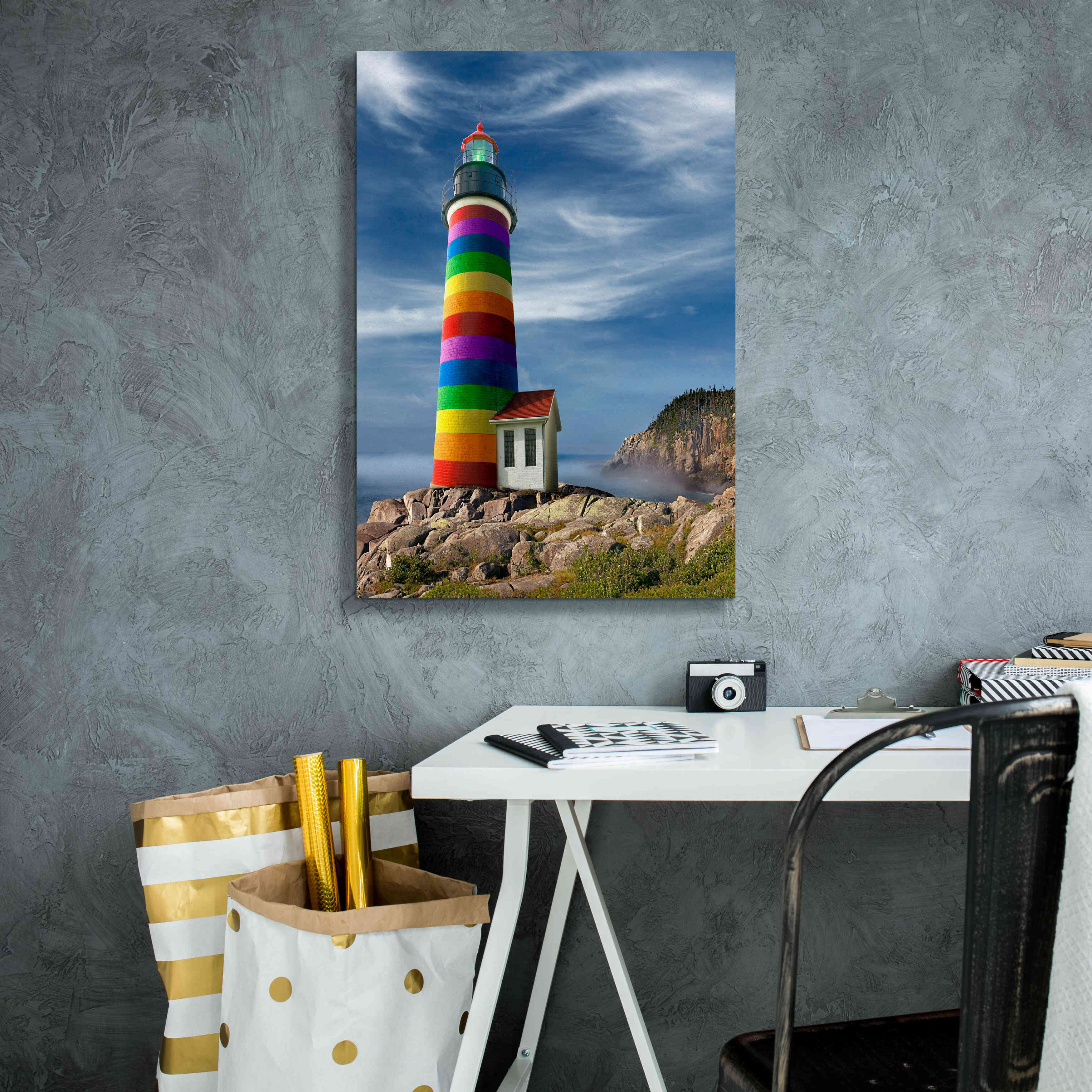 'Rainbow Lighthouse North' by Mike Jones, Giclee Canvas Wall Art,18 x 26