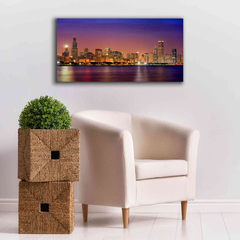 Image of 'Chicago Dusk full skyline' by Mike Jones, Giclee Canvas Wall Art,40 x 20