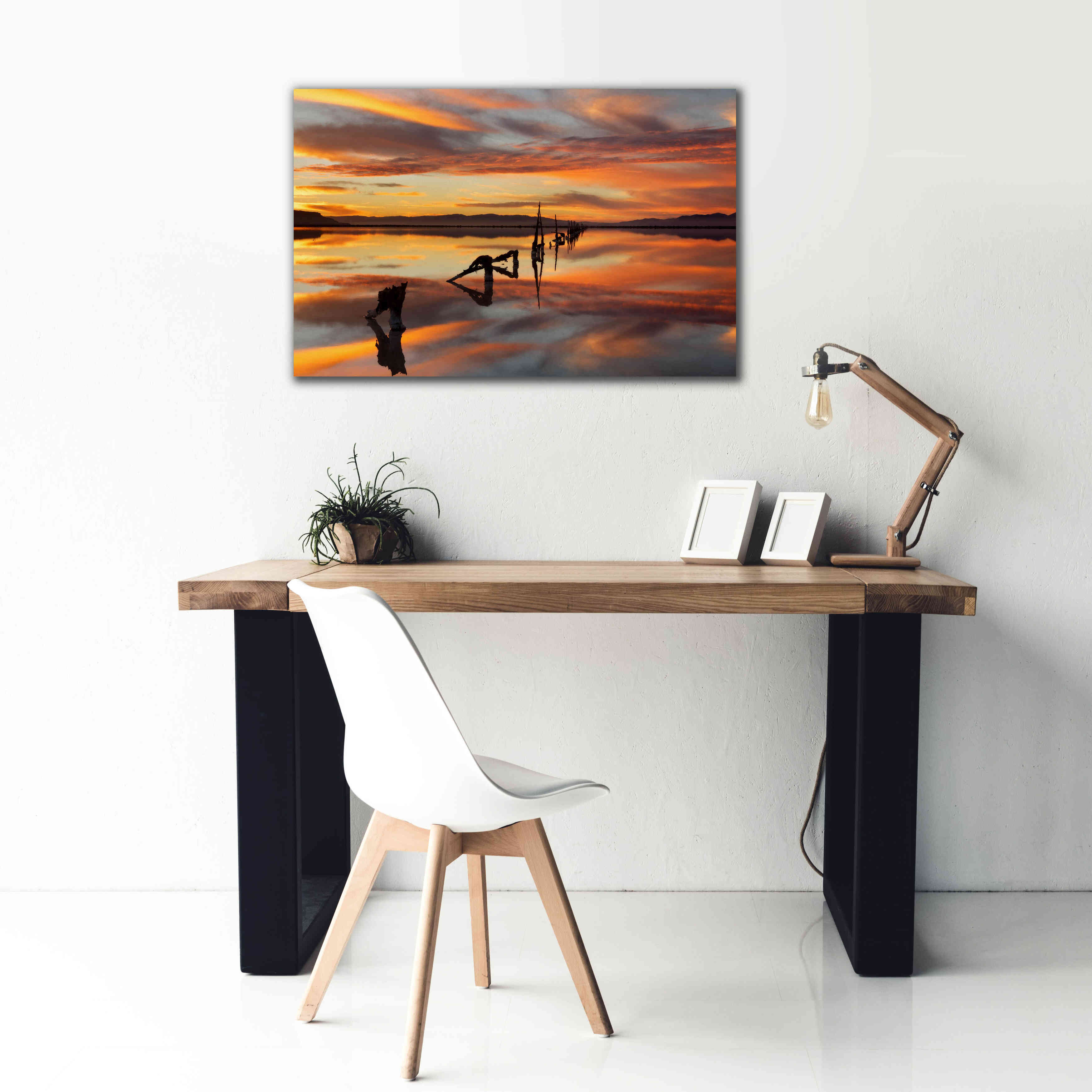 'Great Salt Lake Pilings Sunset' by Mike Jones, Giclee Canvas Wall Art,40 x 26