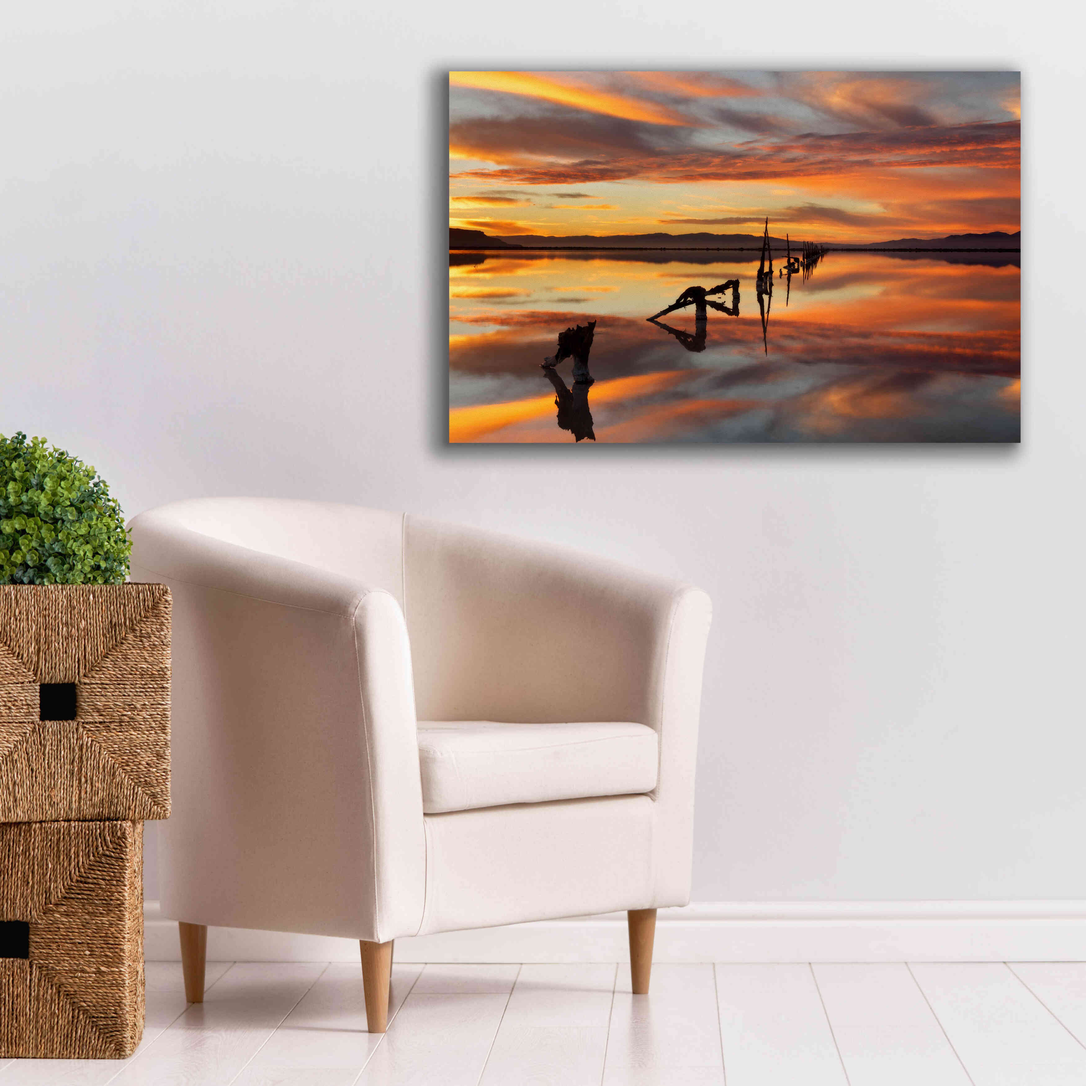 'Great Salt Lake Pilings Sunset' by Mike Jones, Giclee Canvas Wall Art,40 x 26