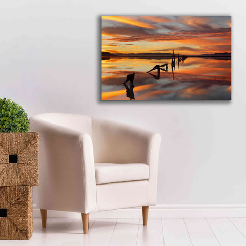 Image of 'Great Salt Lake Pilings Sunset' by Mike Jones, Giclee Canvas Wall Art,40 x 26
