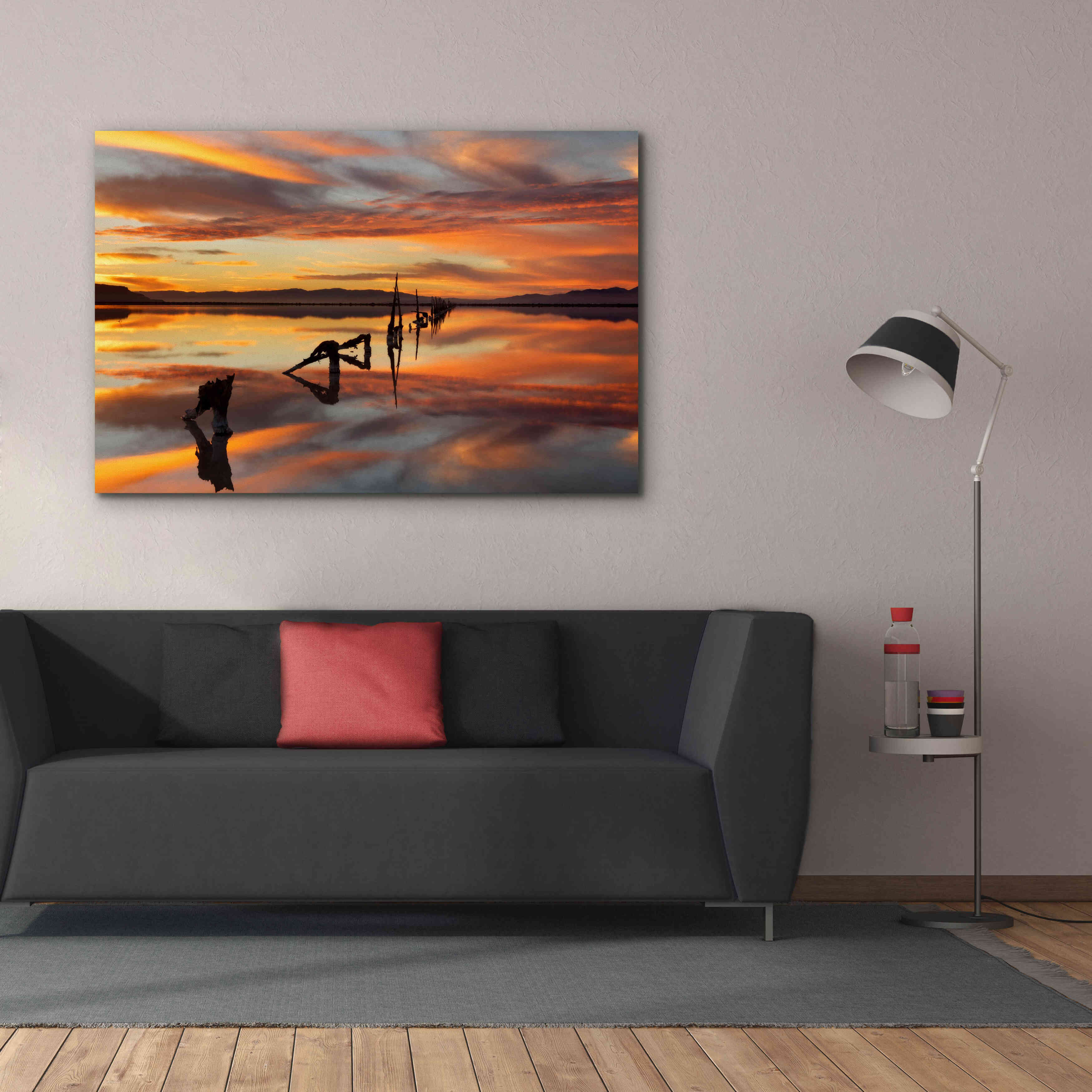 'Great Salt Lake Pilings Sunset' by Mike Jones, Giclee Canvas Wall Art,60 x 40