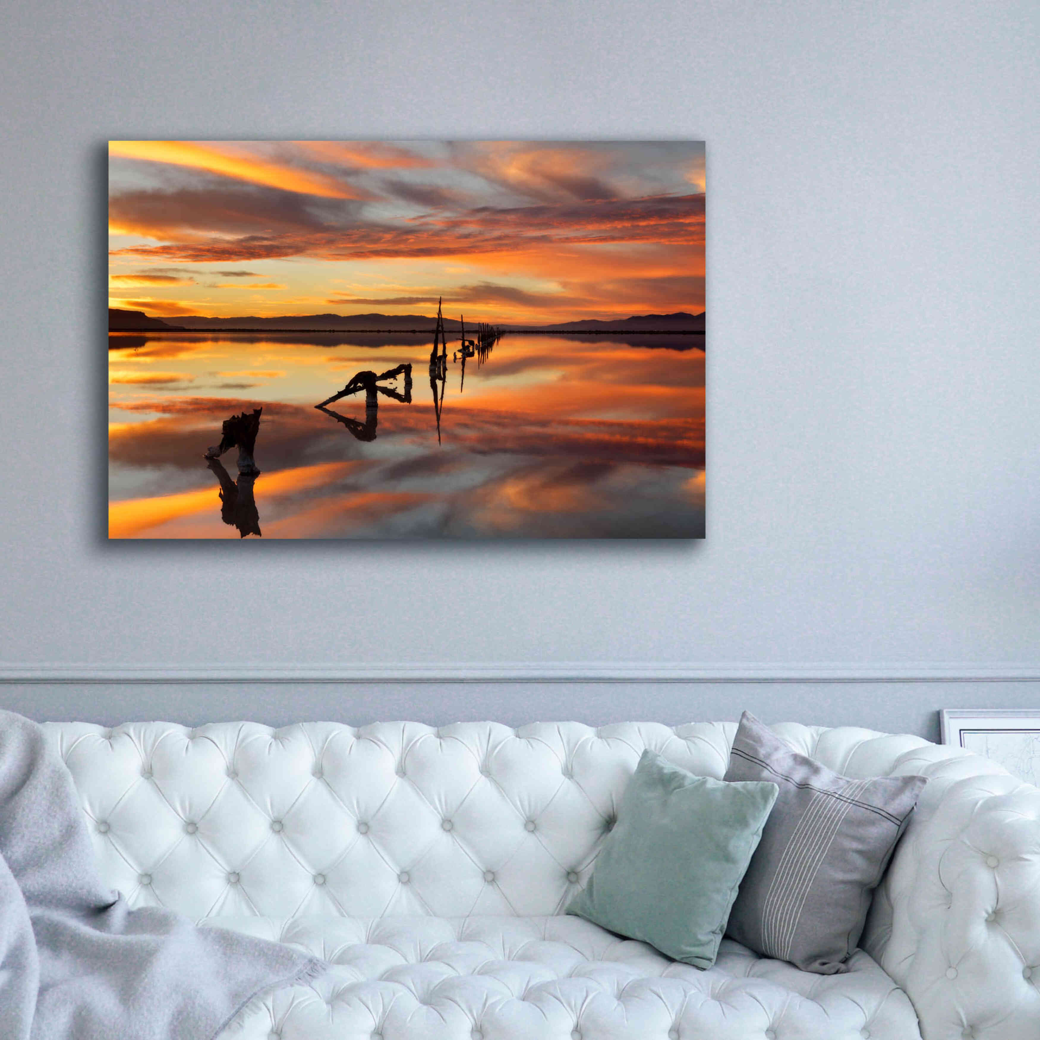 'Great Salt Lake Pilings Sunset' by Mike Jones, Giclee Canvas Wall Art,60 x 40
