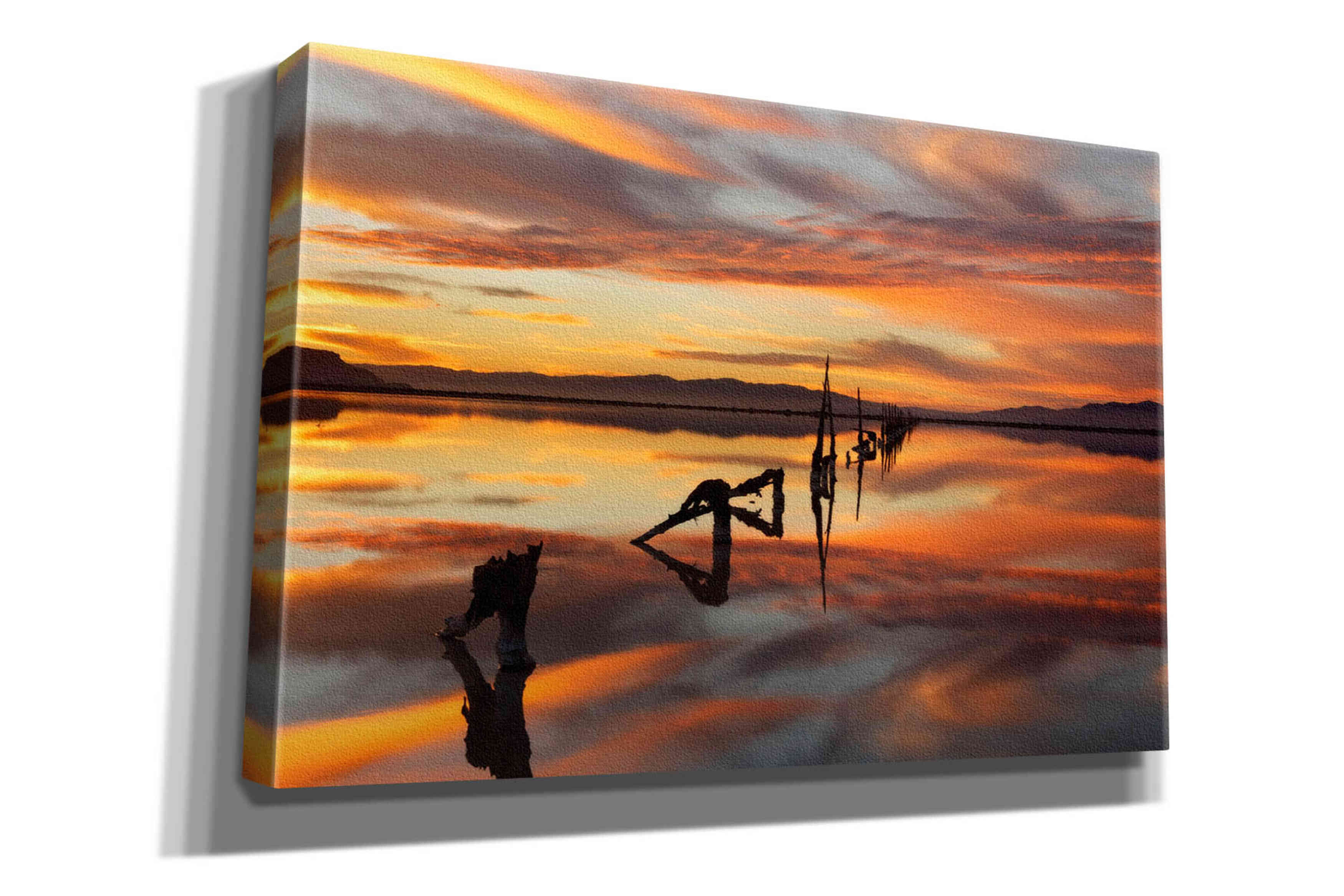 'Great Salt Lake Pilings Sunset' by Mike Jones, Giclee Canvas Wall Art