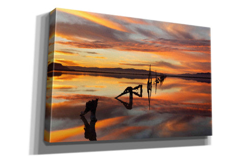 Image of 'Great Salt Lake Pilings Sunset' by Mike Jones, Giclee Canvas Wall Art