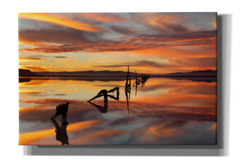 Image of 'Great Salt Lake Pilings Sunset' by Mike Jones, Giclee Canvas Wall Art