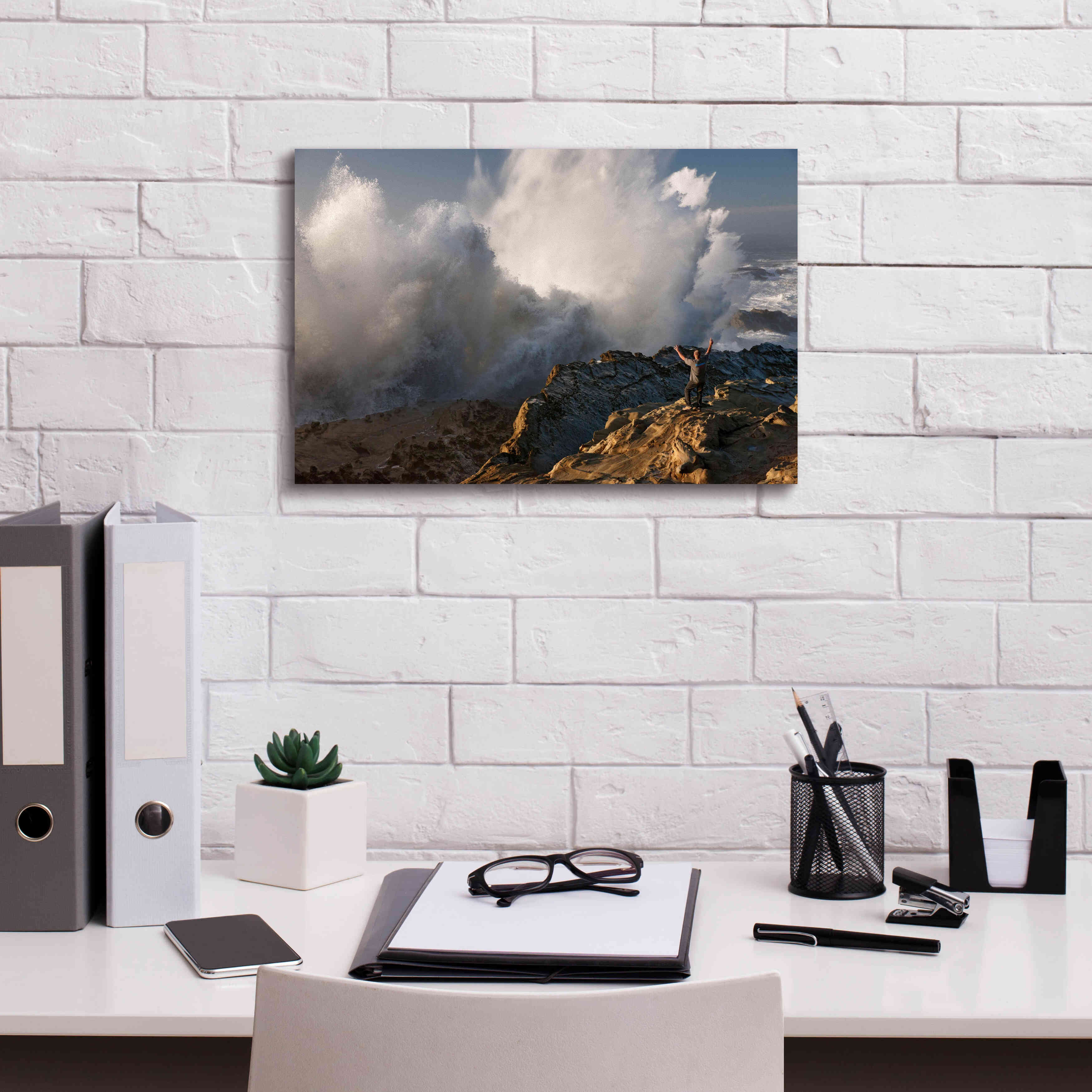 'Oregon Shore Acres Guy Huge Wave ' by Mike Jones, Giclee Canvas Wall Art,18 x 12