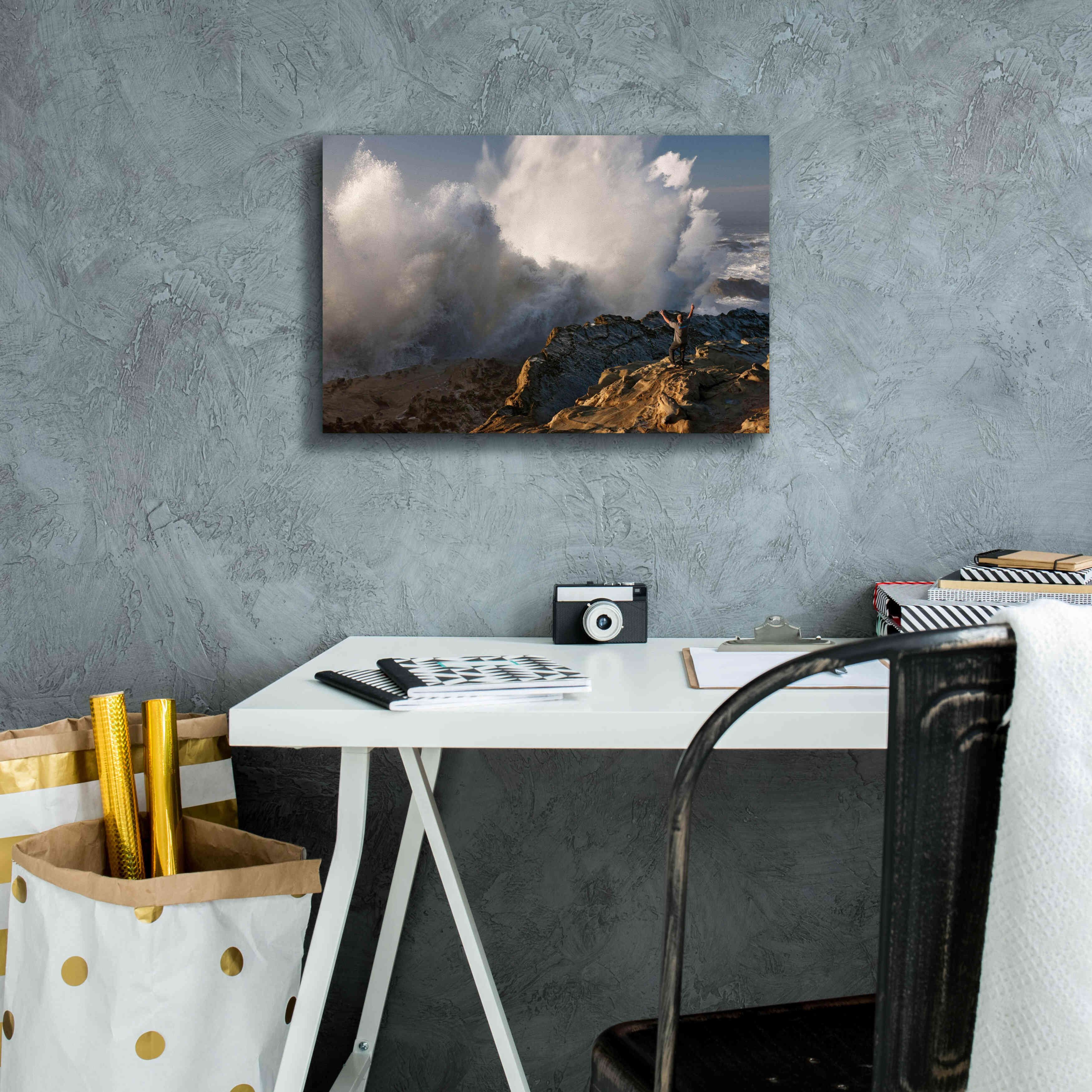 'Oregon Shore Acres Guy Huge Wave ' by Mike Jones, Giclee Canvas Wall Art,18 x 12