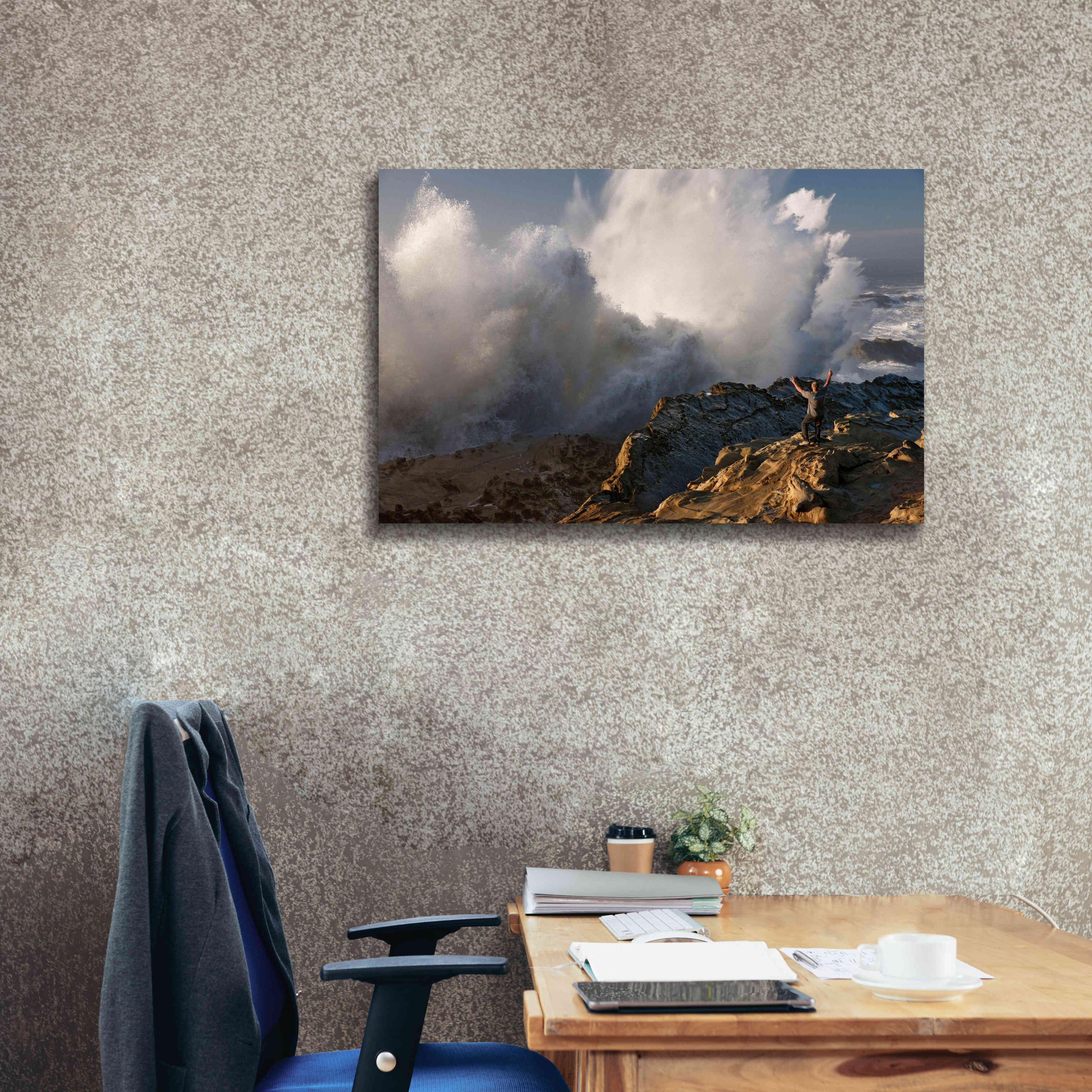 'Oregon Shore Acres Guy Huge Wave ' by Mike Jones, Giclee Canvas Wall Art,40 x 26