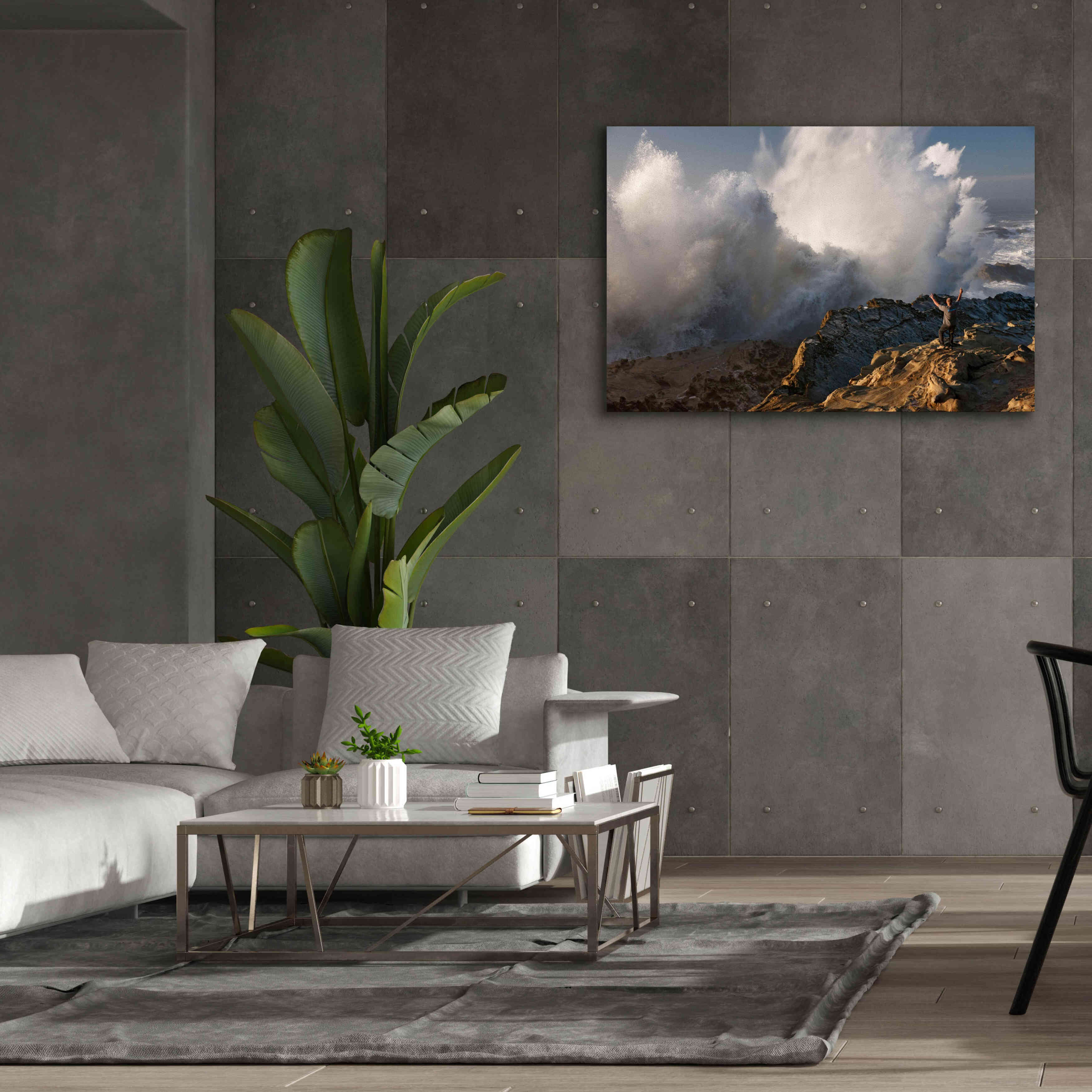 'Oregon Shore Acres Guy Huge Wave ' by Mike Jones, Giclee Canvas Wall Art,60 x 40